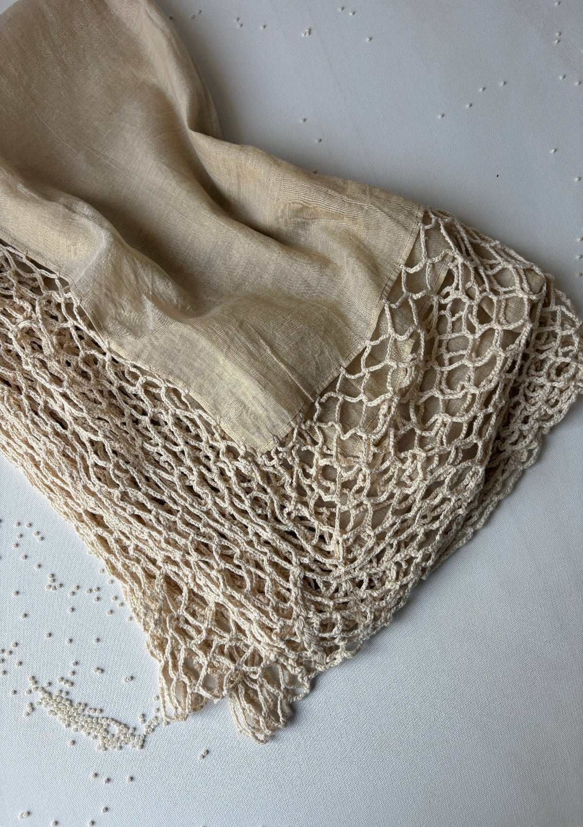Ivory Crochet-Edged Tissue Dupatta