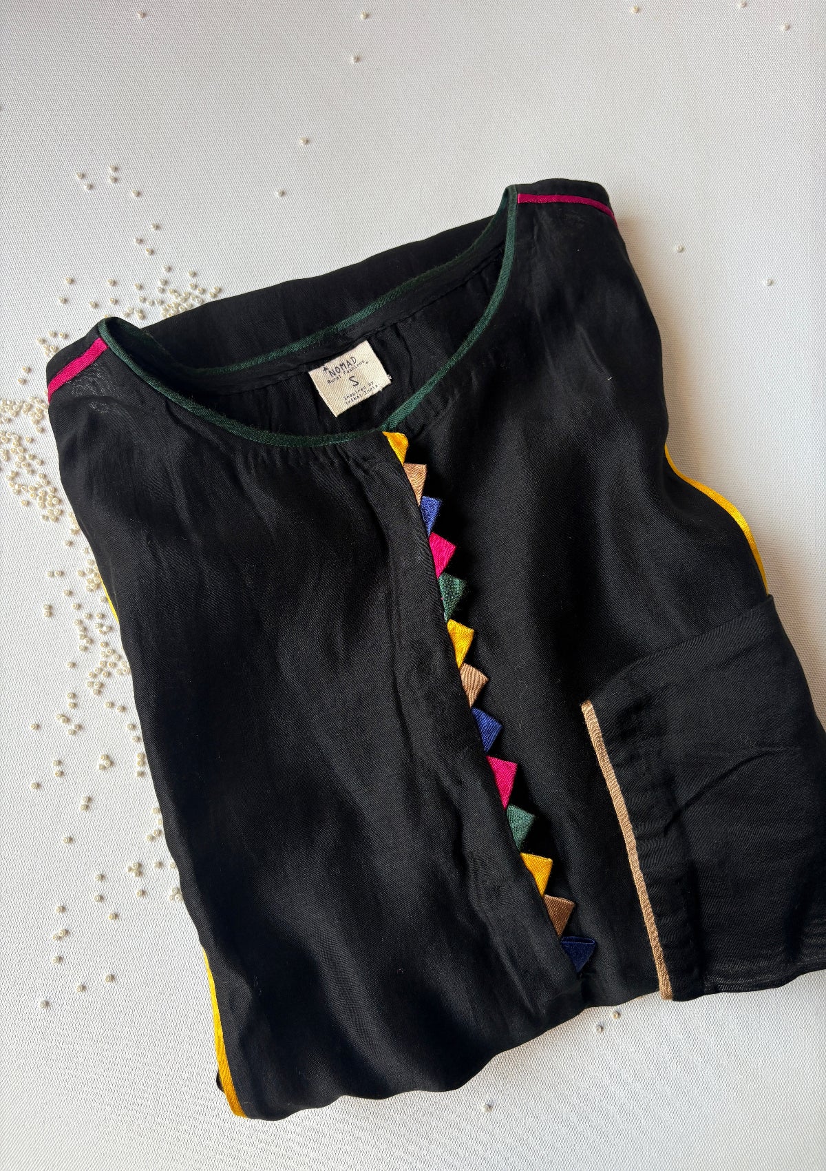 Sleek Ebony Tissue Kurta - Size Small