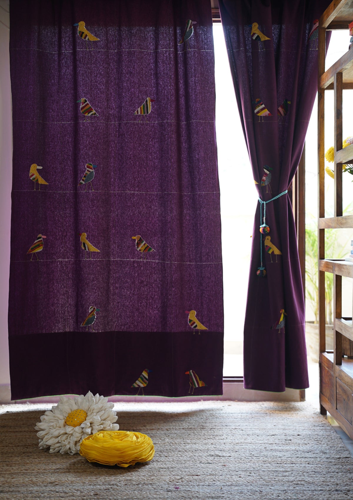 Indian Roller Purple canvas Curtain