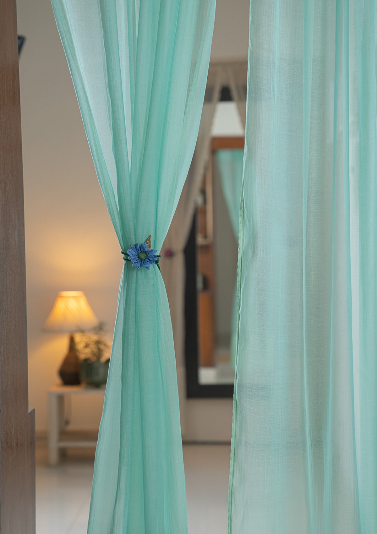 Jade Green Chanderi Sheer Curtains- Set of 2