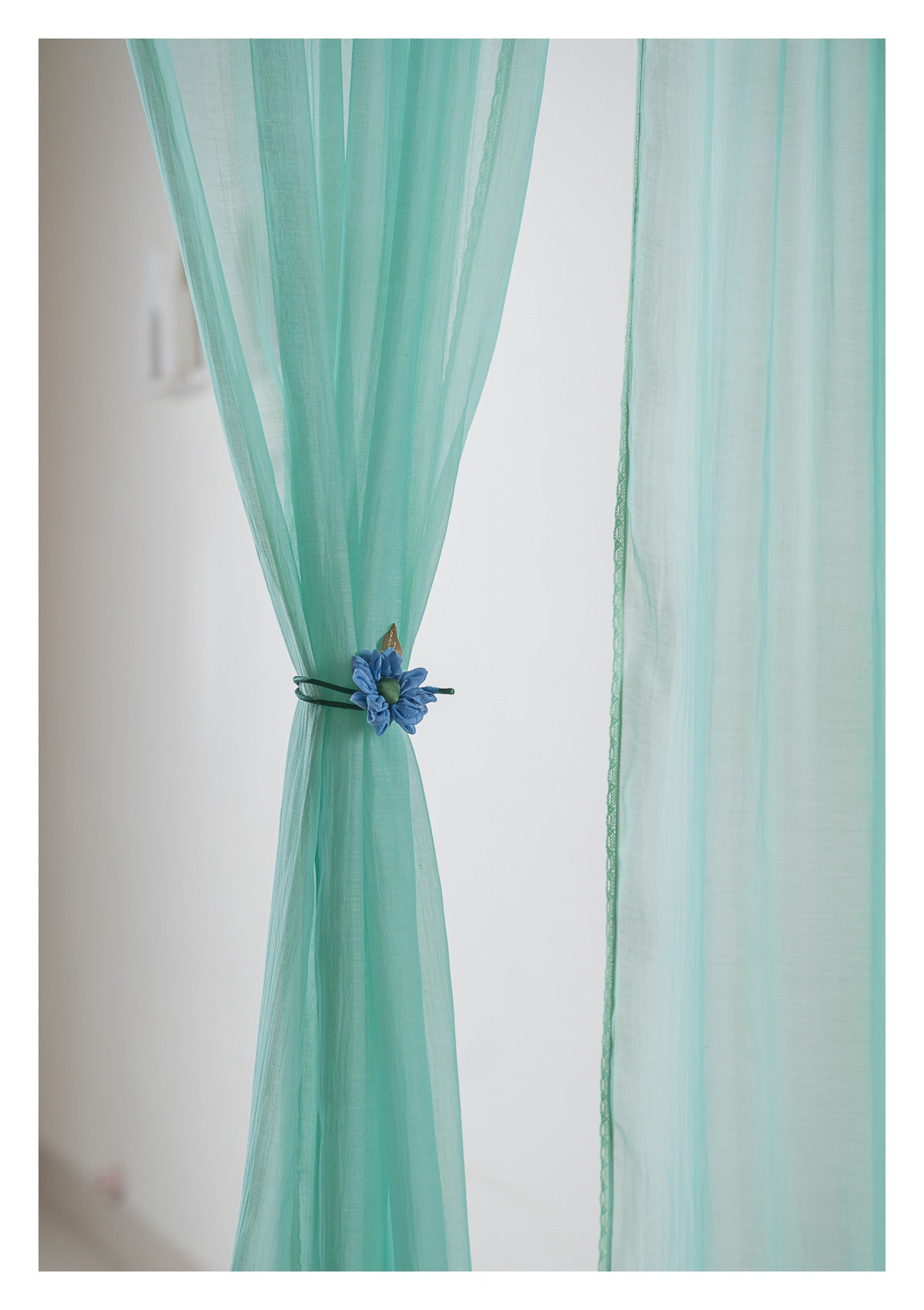 Jade Green Chanderi Sheer Curtains- Set of 2