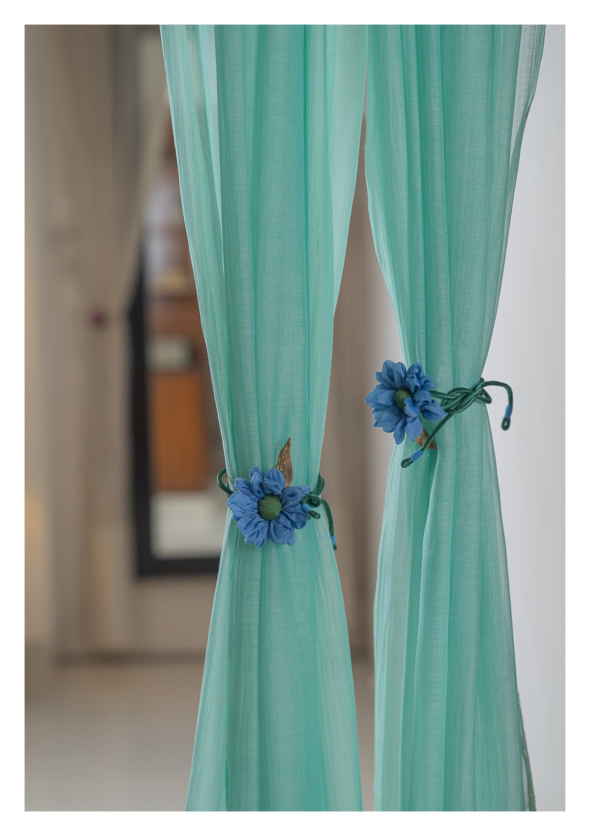 Jade Green Chanderi Sheer Curtains- Set of 2
