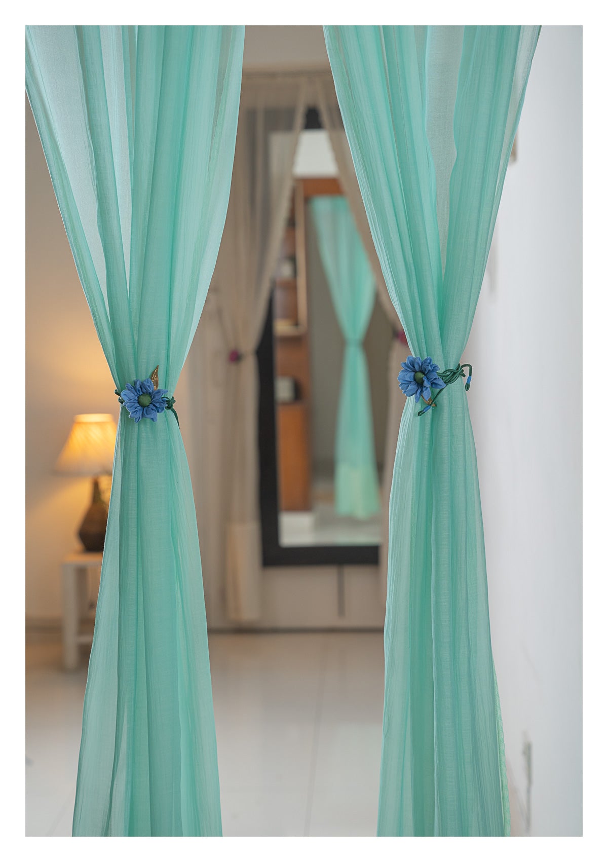Jade Green Chanderi Sheer Curtains- Set of 2