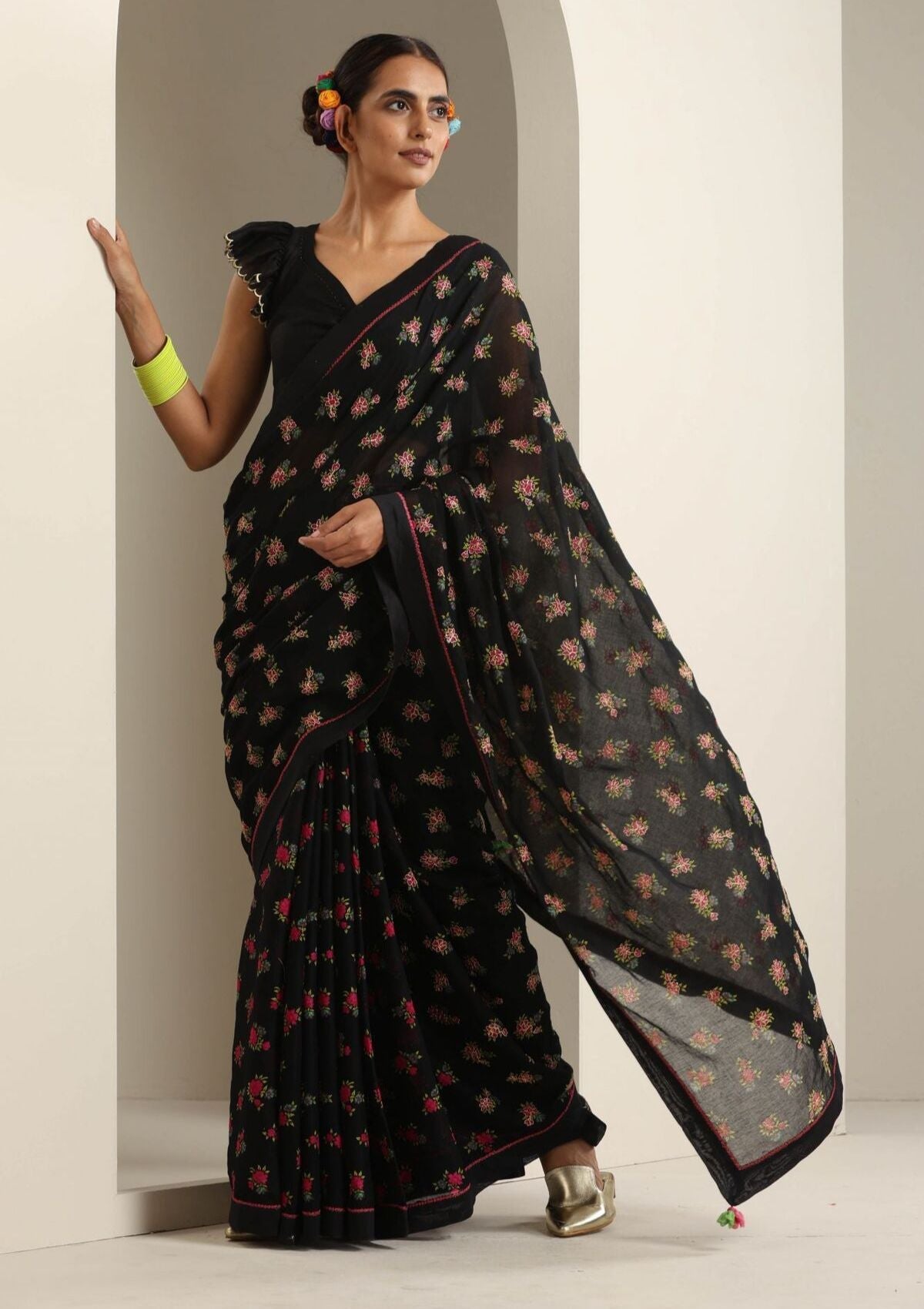 Jaunpur Black Cotton Saree