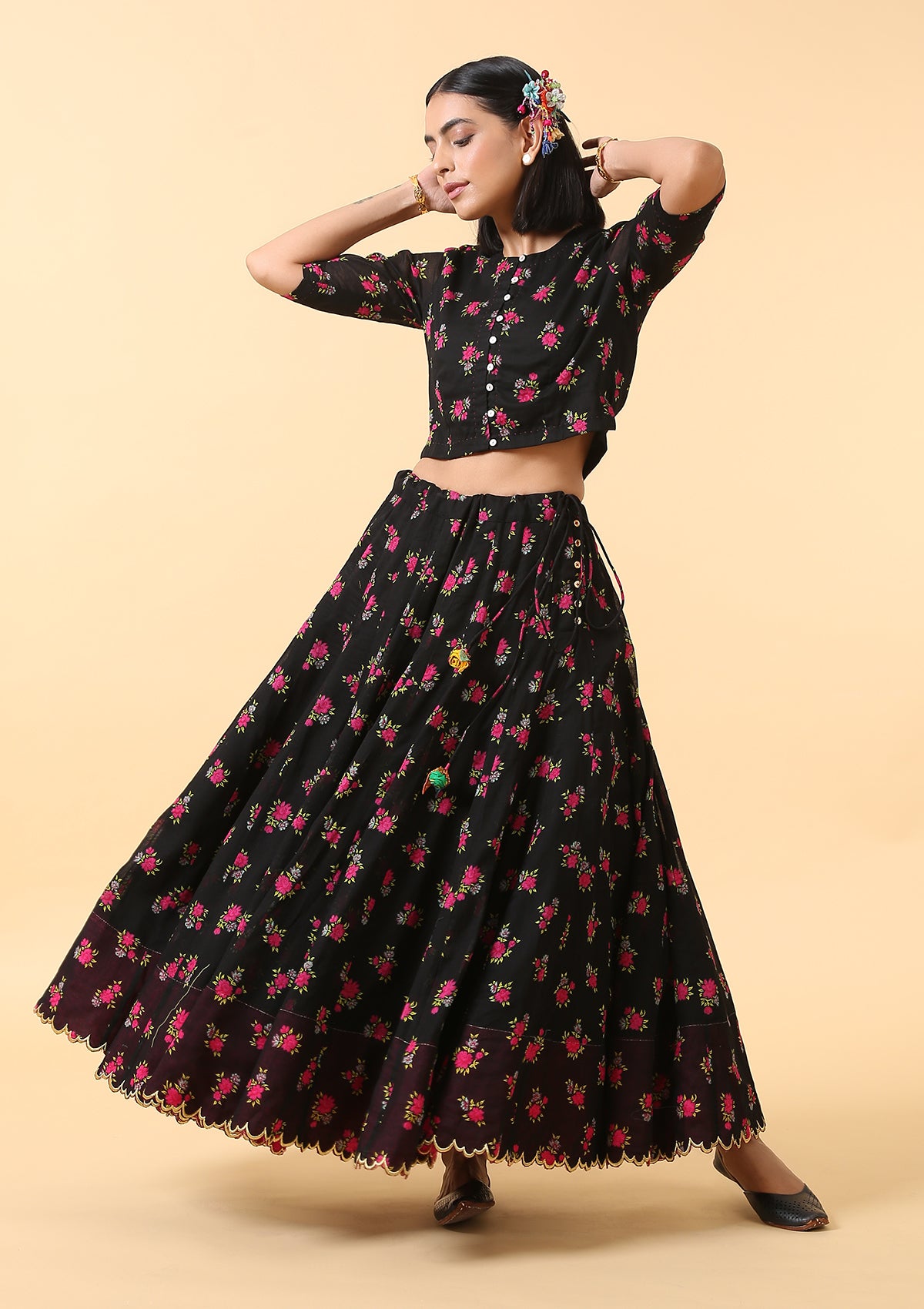 Juvari Cotton Skirt Blouse Set