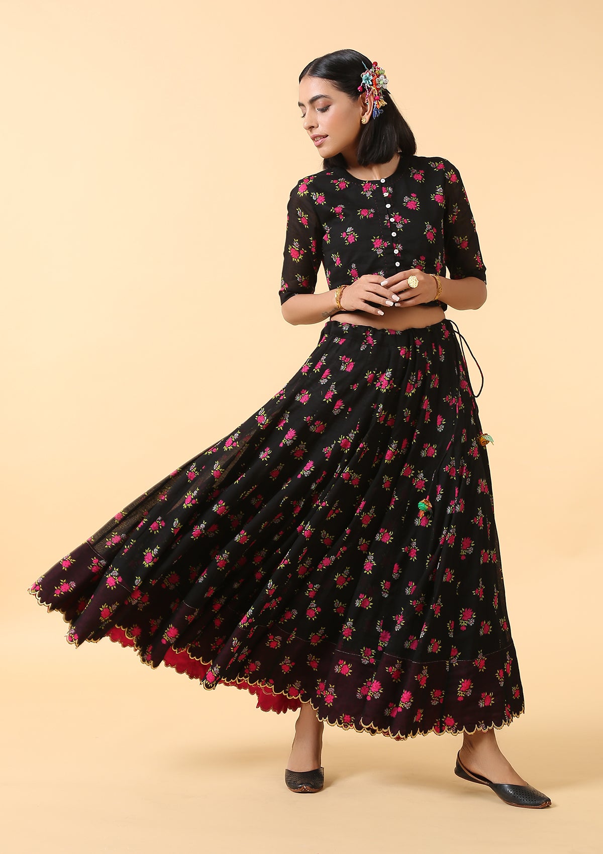 Juvari Cotton Skirt Blouse Set