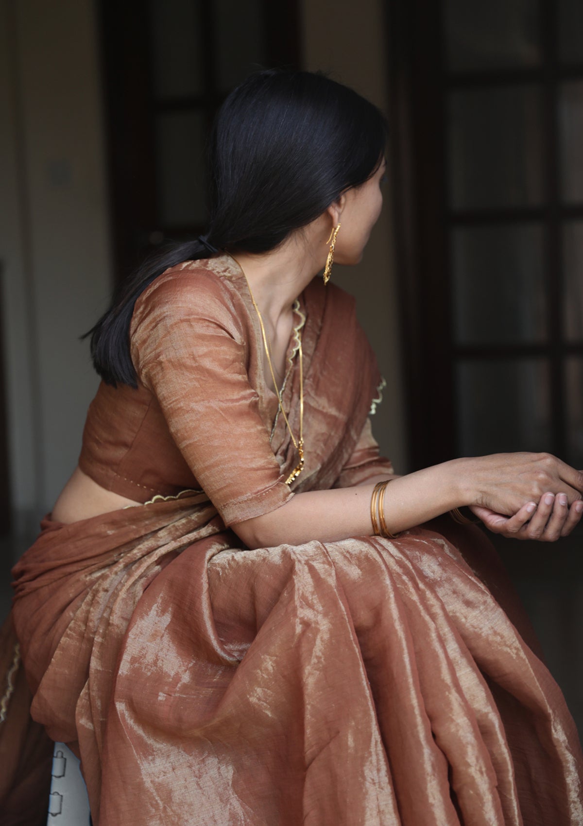 Kaffee Tan Tissue Chanderi Saree