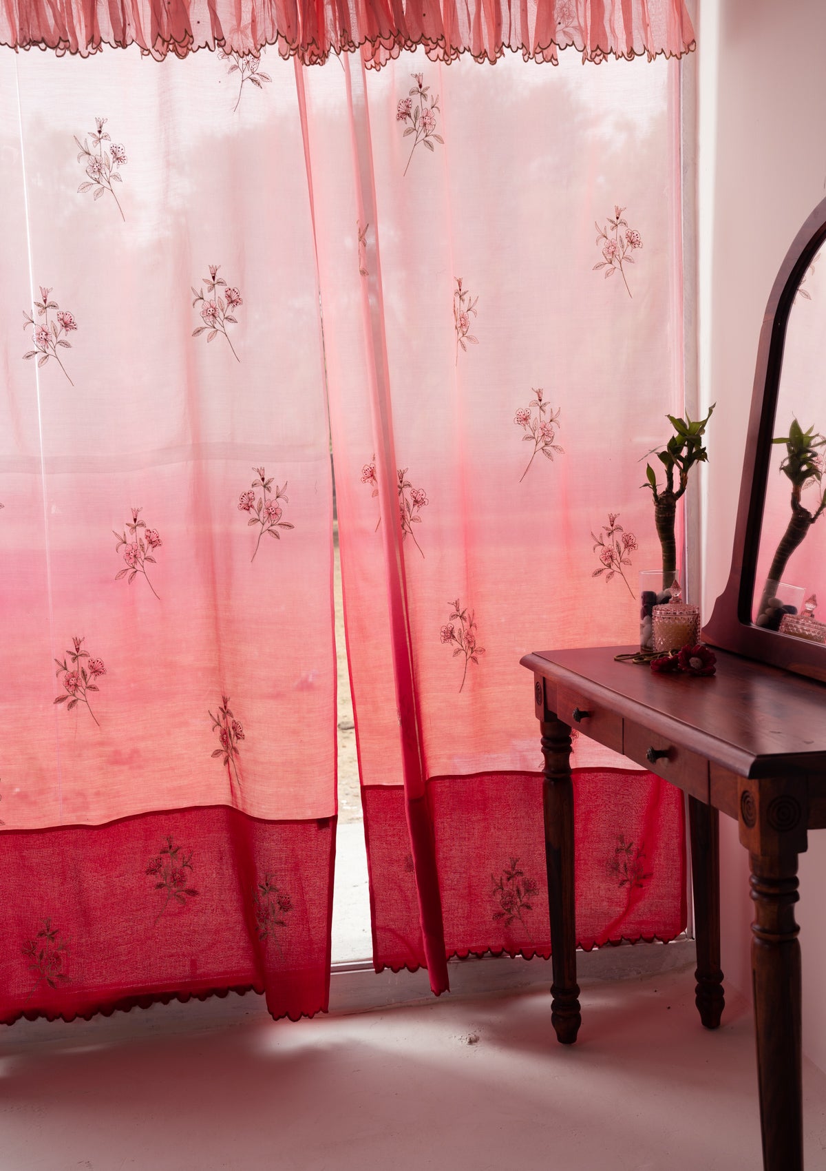 Kairos Pink Chanderi Sheer Curtain