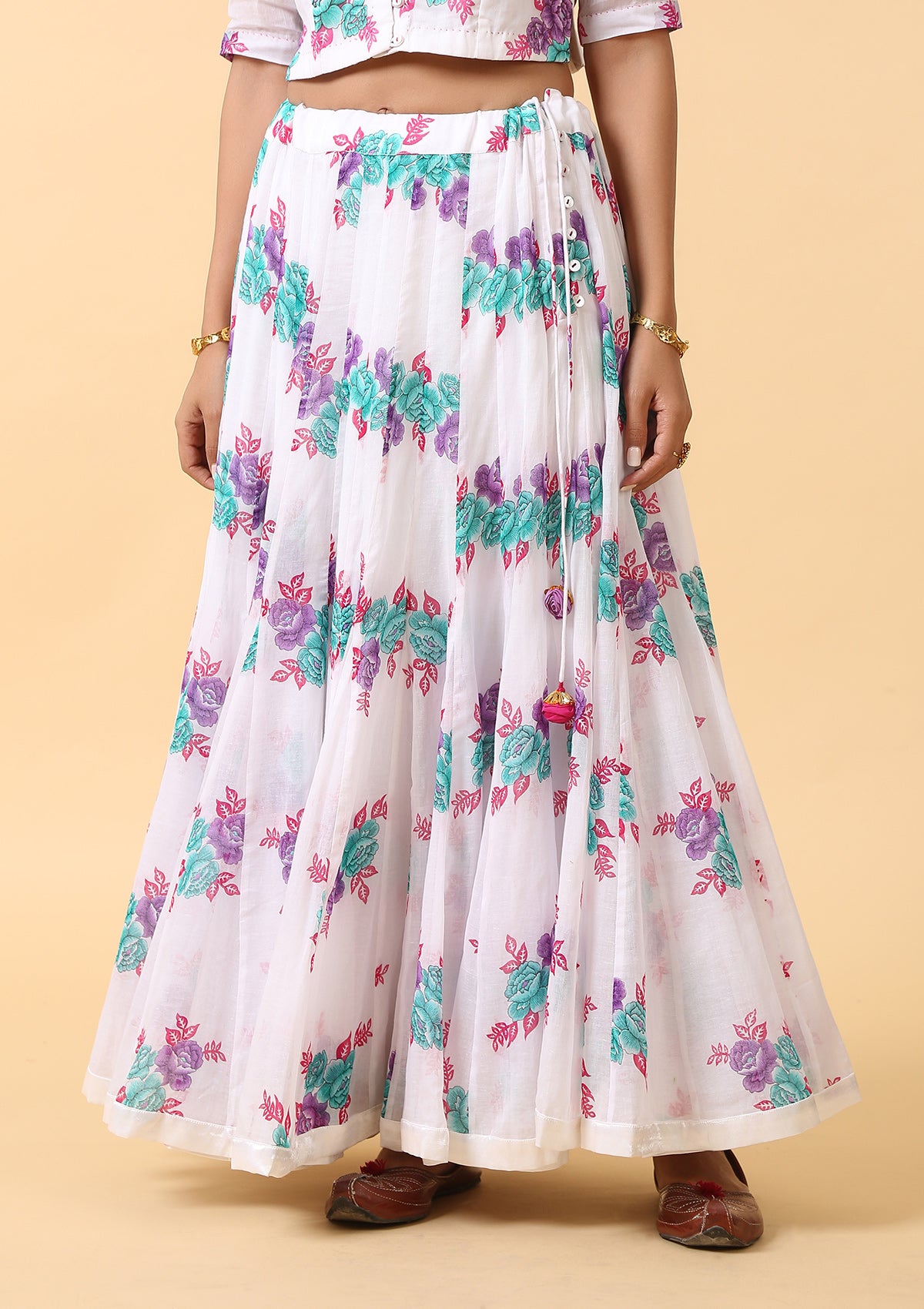 Kalyani White Floral Cotton Skirt