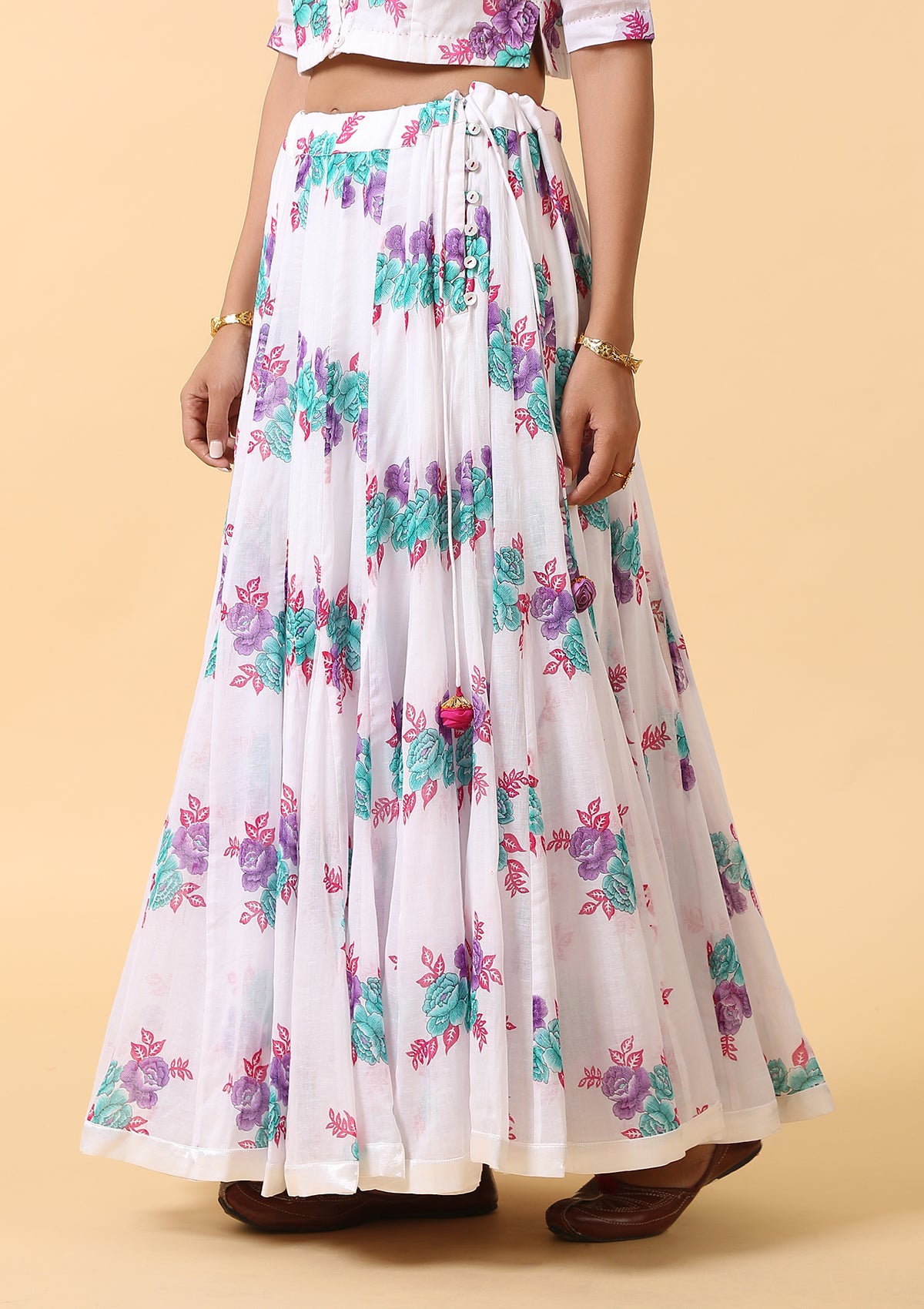 Kalyani White Floral Cotton Skirt