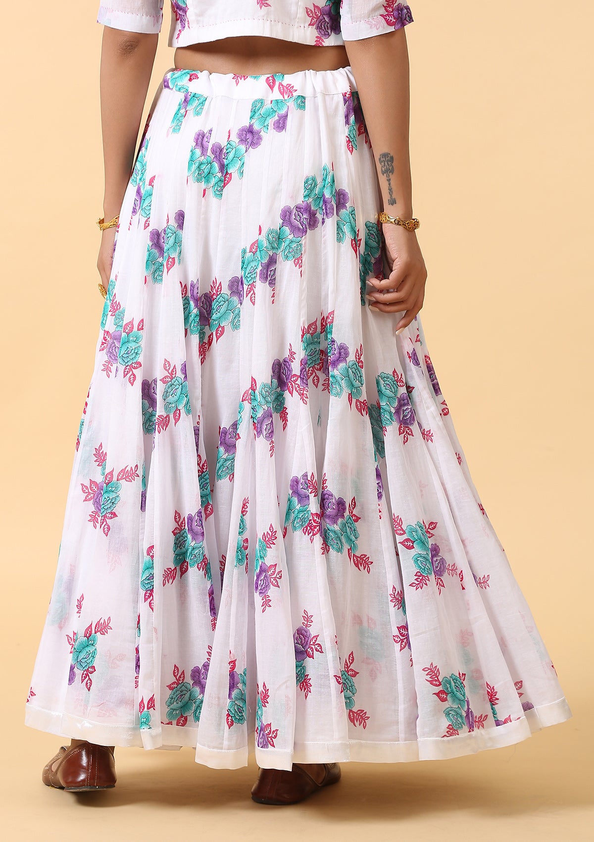 Kalyani White Floral Cotton Skirt