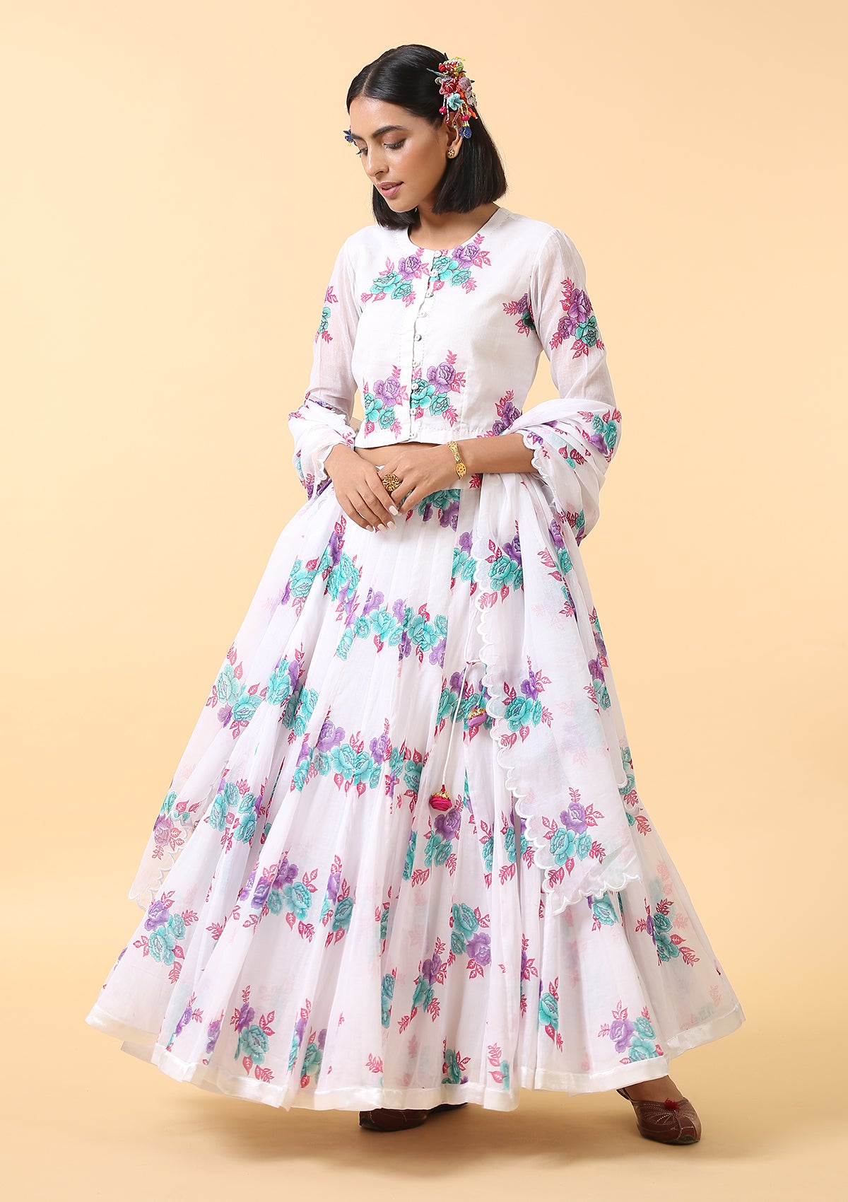 Kalyani White Floral Cotton Skirt