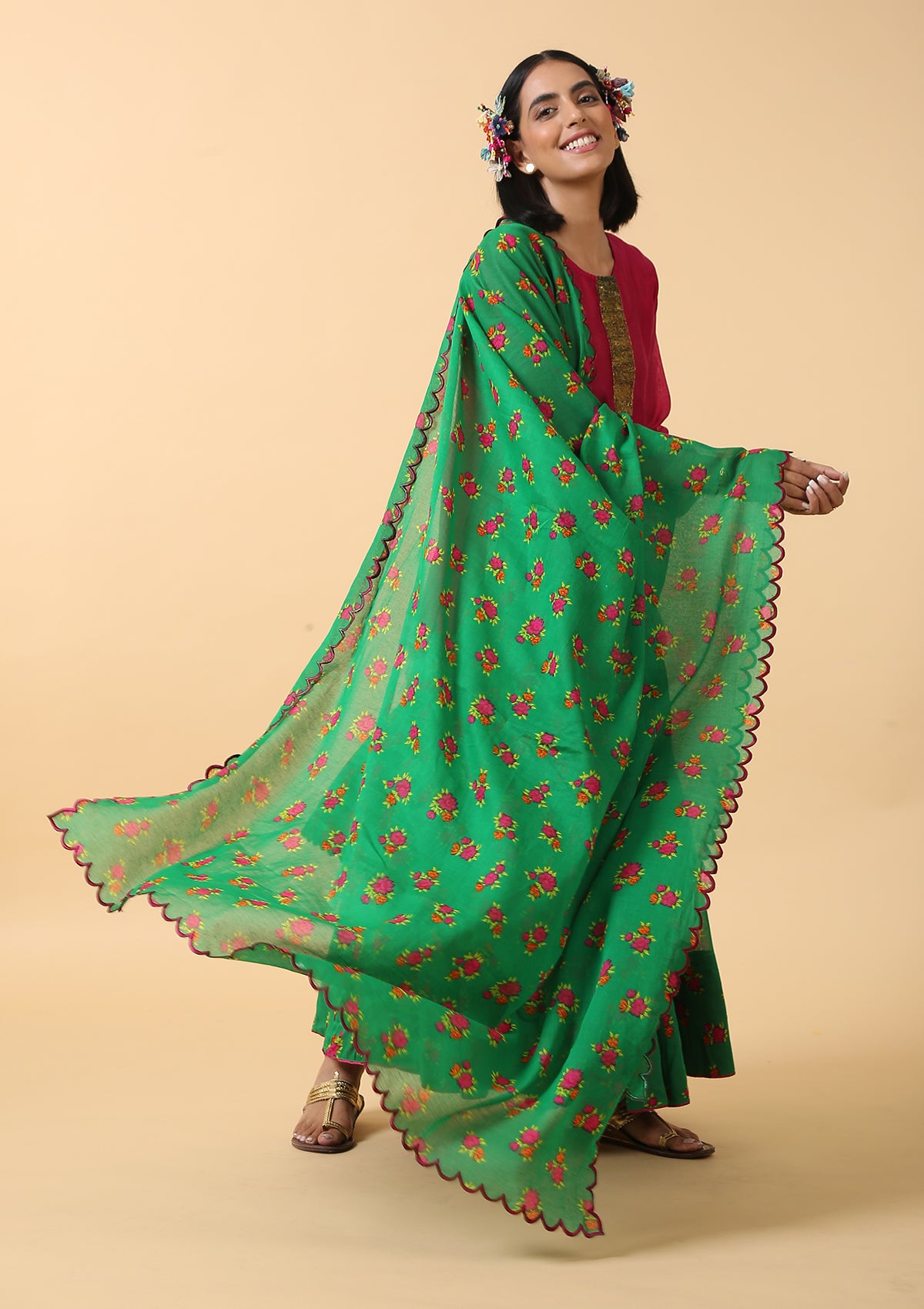 Kanji Green Cotton Dupatta