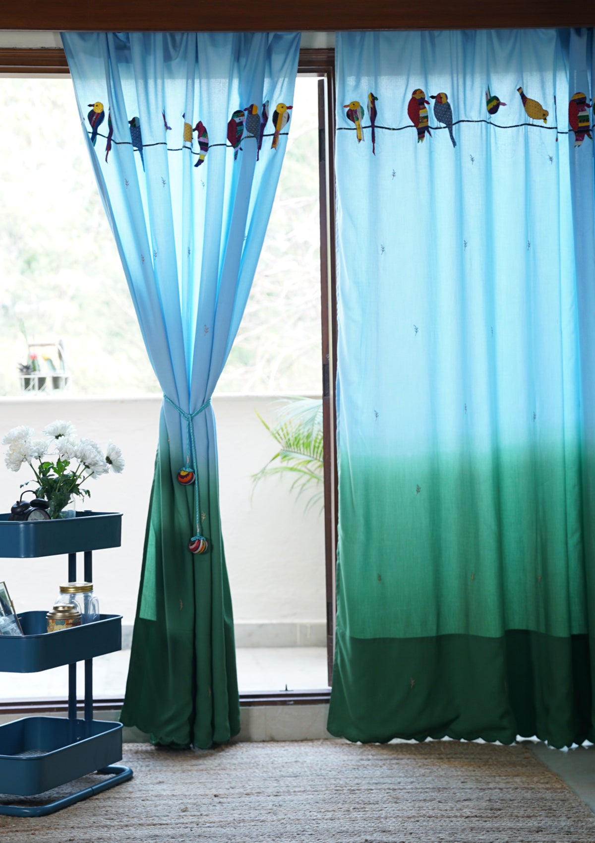 Kingfisher Ombre Blue Cotton Curtain