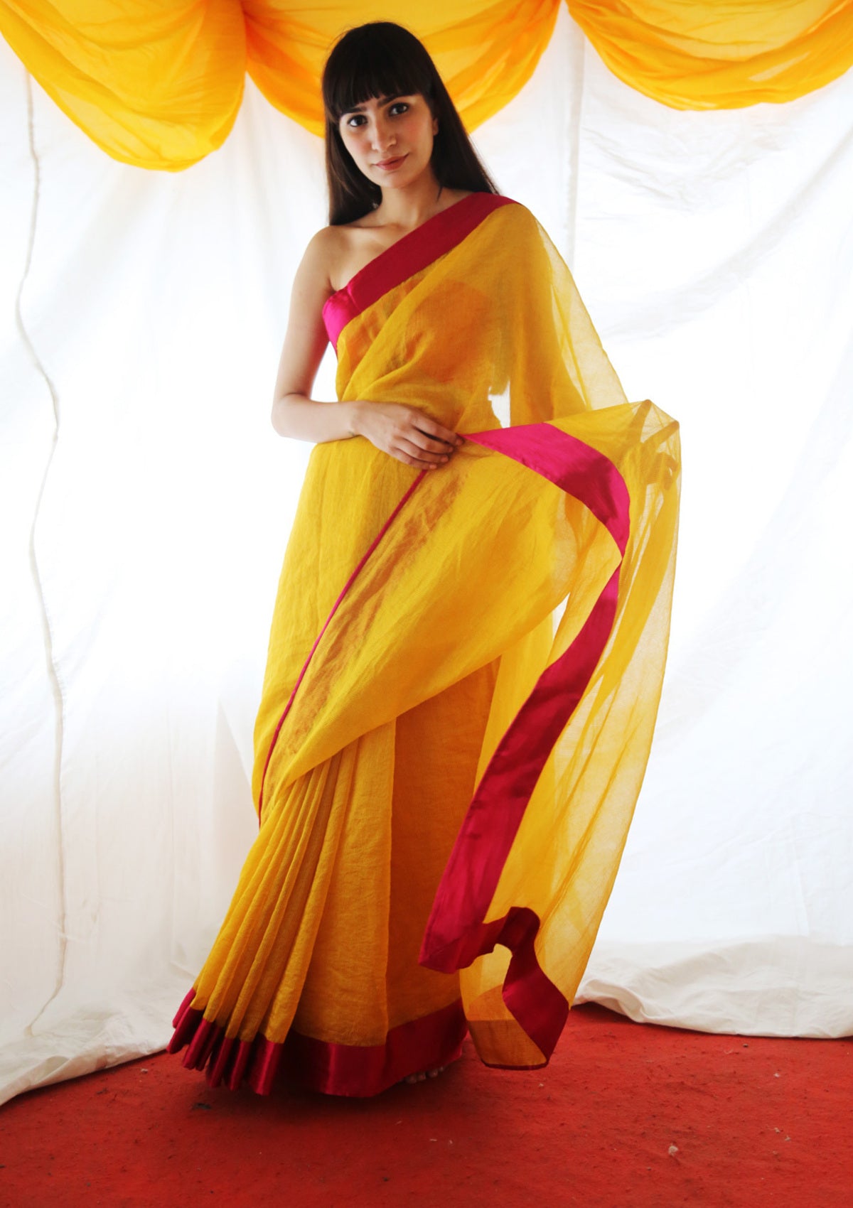 Lapis Turmeric Tissue Chanderi Saree