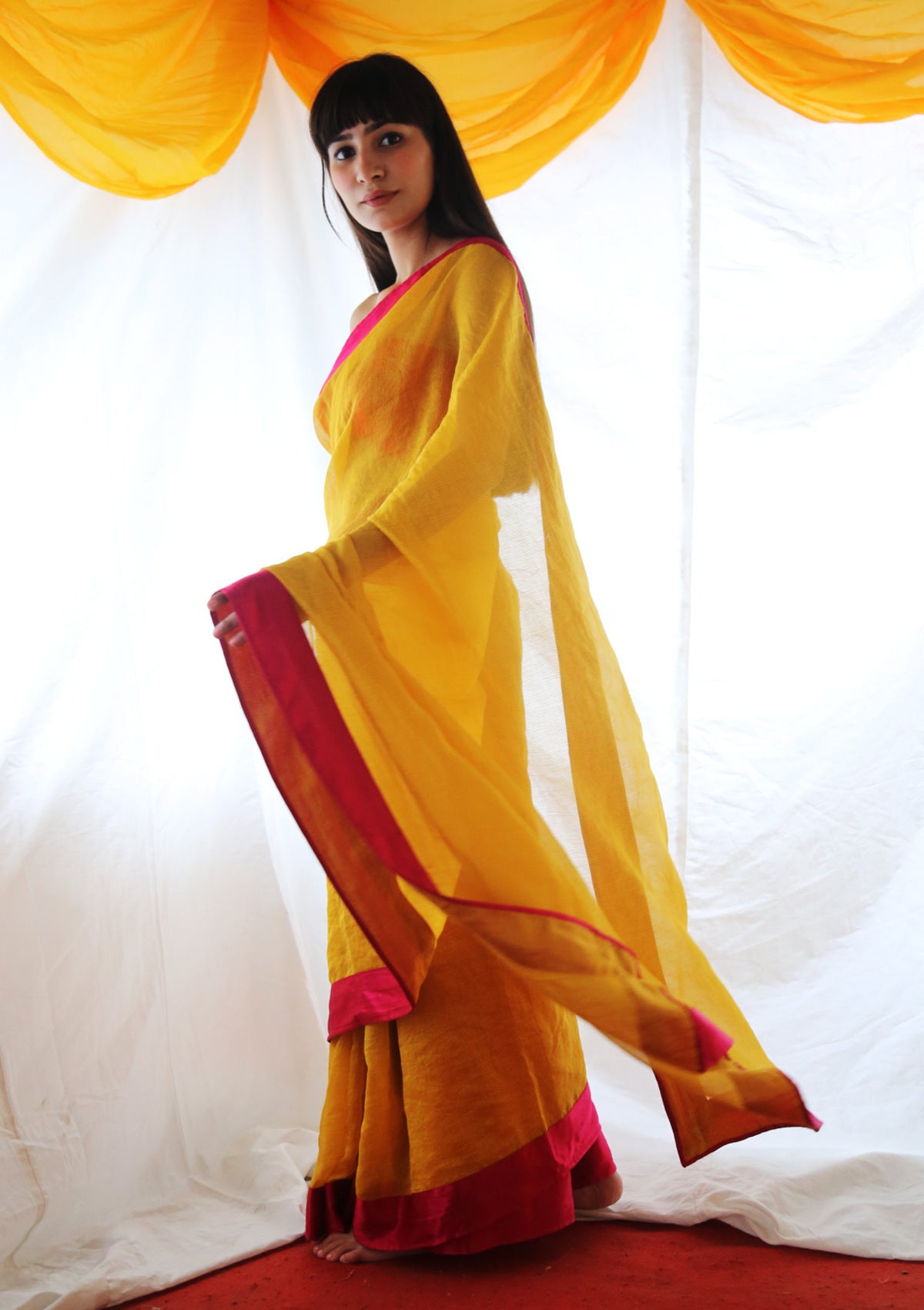 Lapis Turmeric Tissue Chanderi Saree