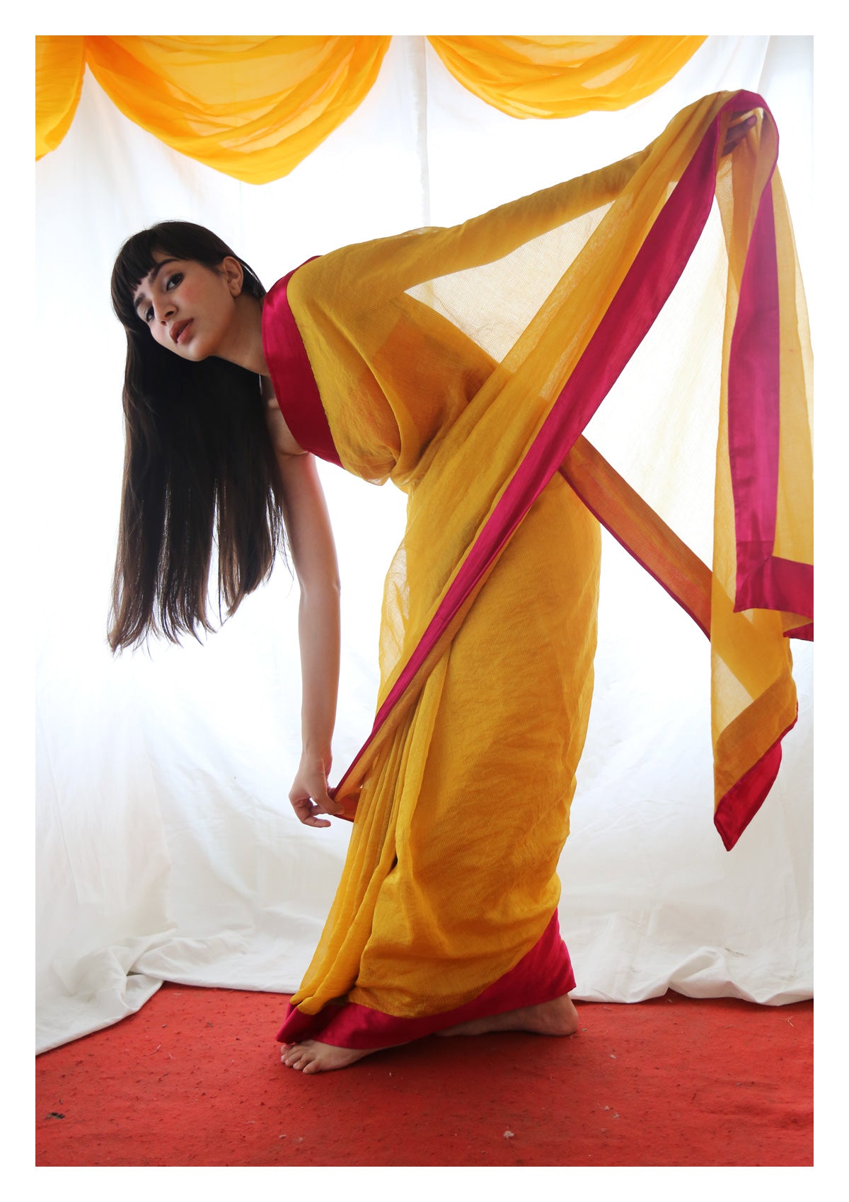 Lapis Turmeric Tissue Chanderi Saree