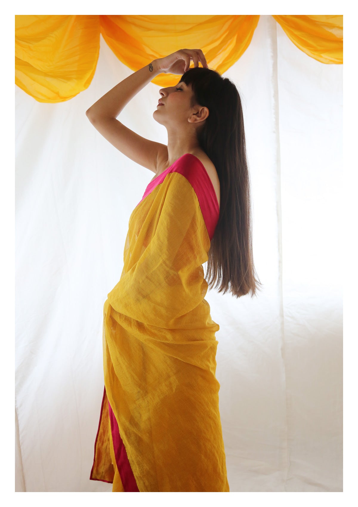 Lapis Turmeric Tissue Chanderi Saree