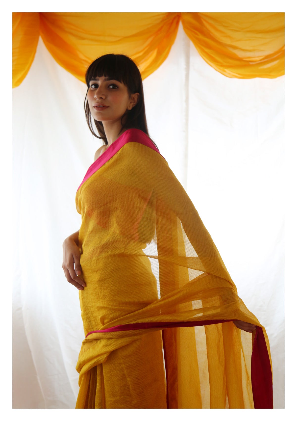 Lapis Turmeric Tissue Chanderi Saree