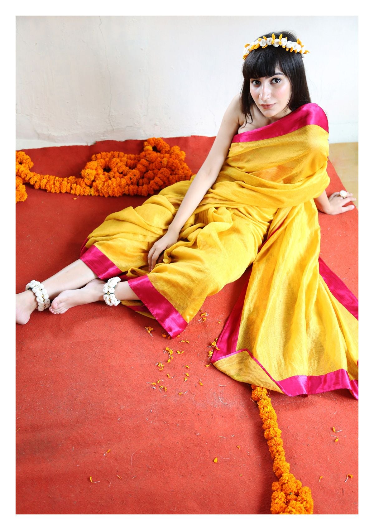 Lapis Turmeric Tissue Chanderi Saree