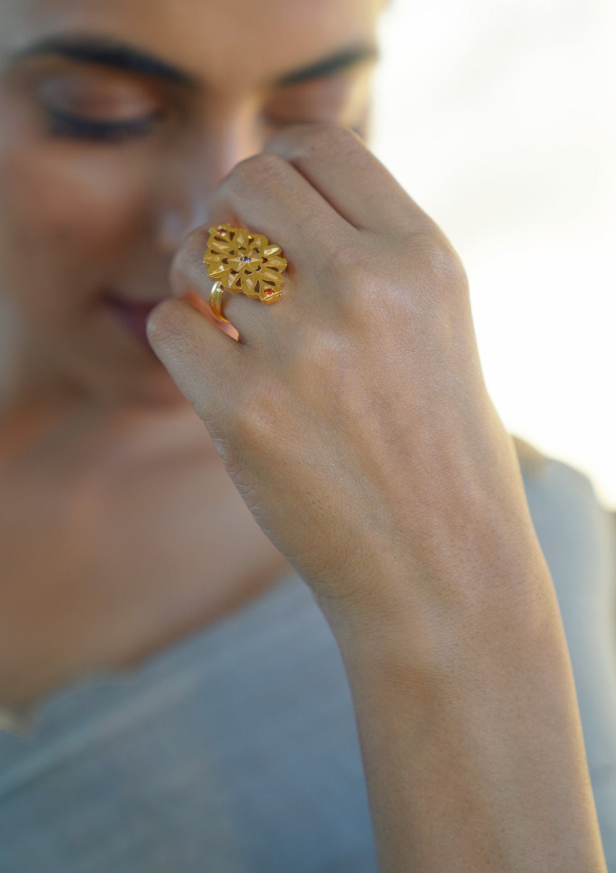 Lata Handmade Gold Tone Silver Ring