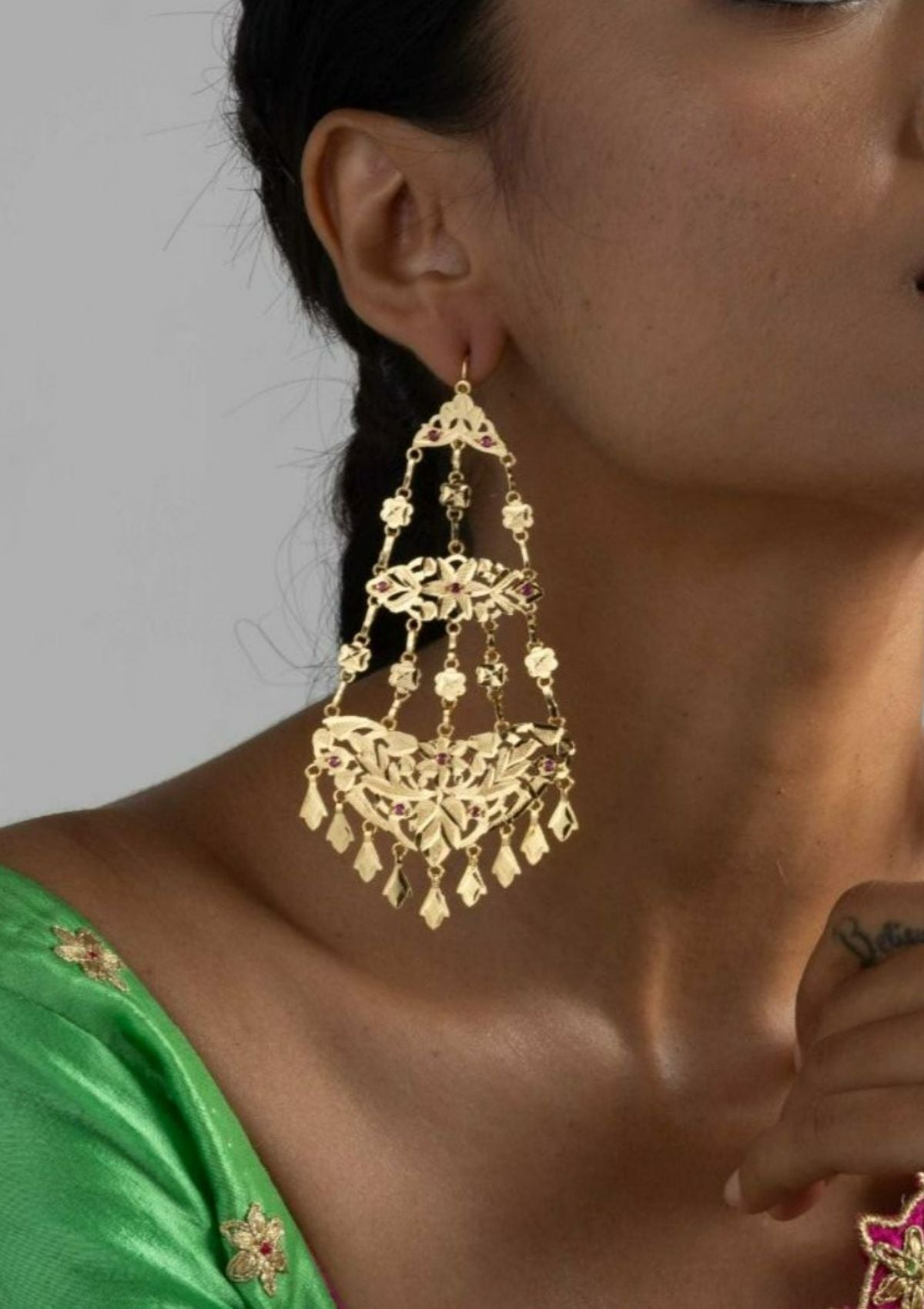 Kaliha Handmade Gold Tone Silver Earrings