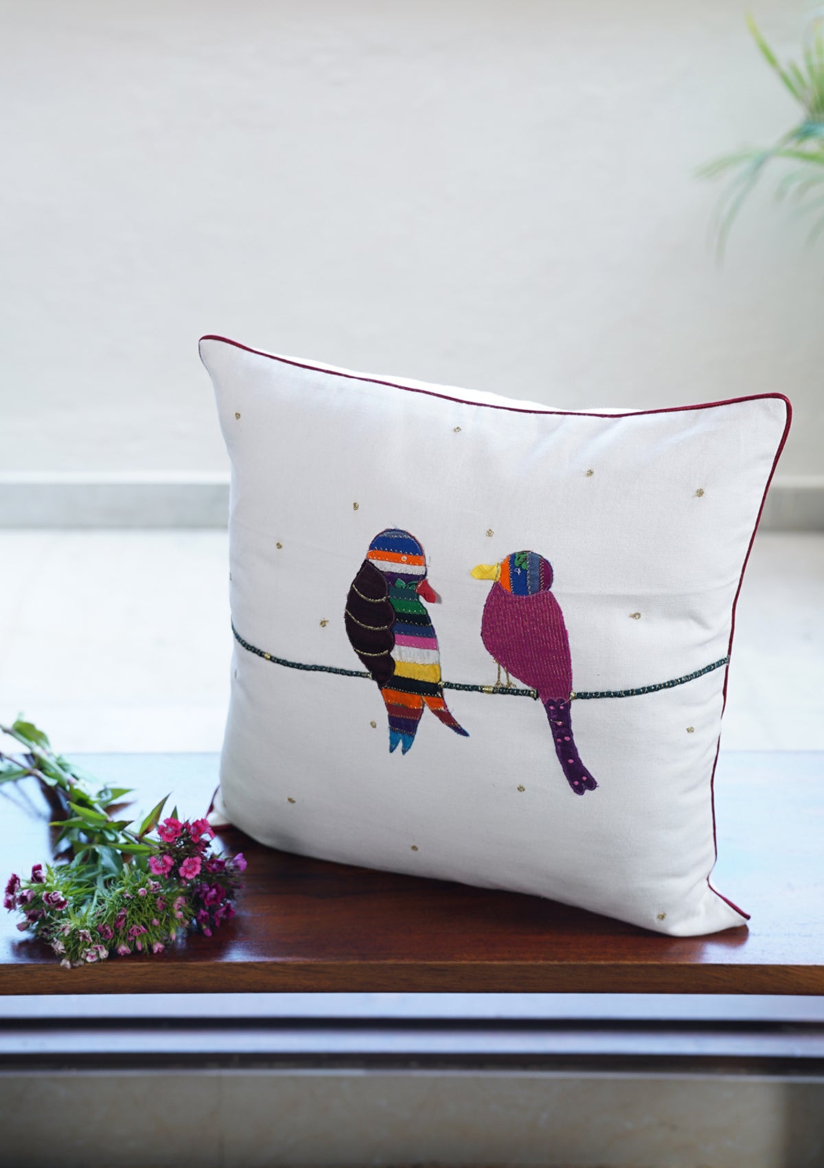 Lovebirds White Canvas Cushion Cover