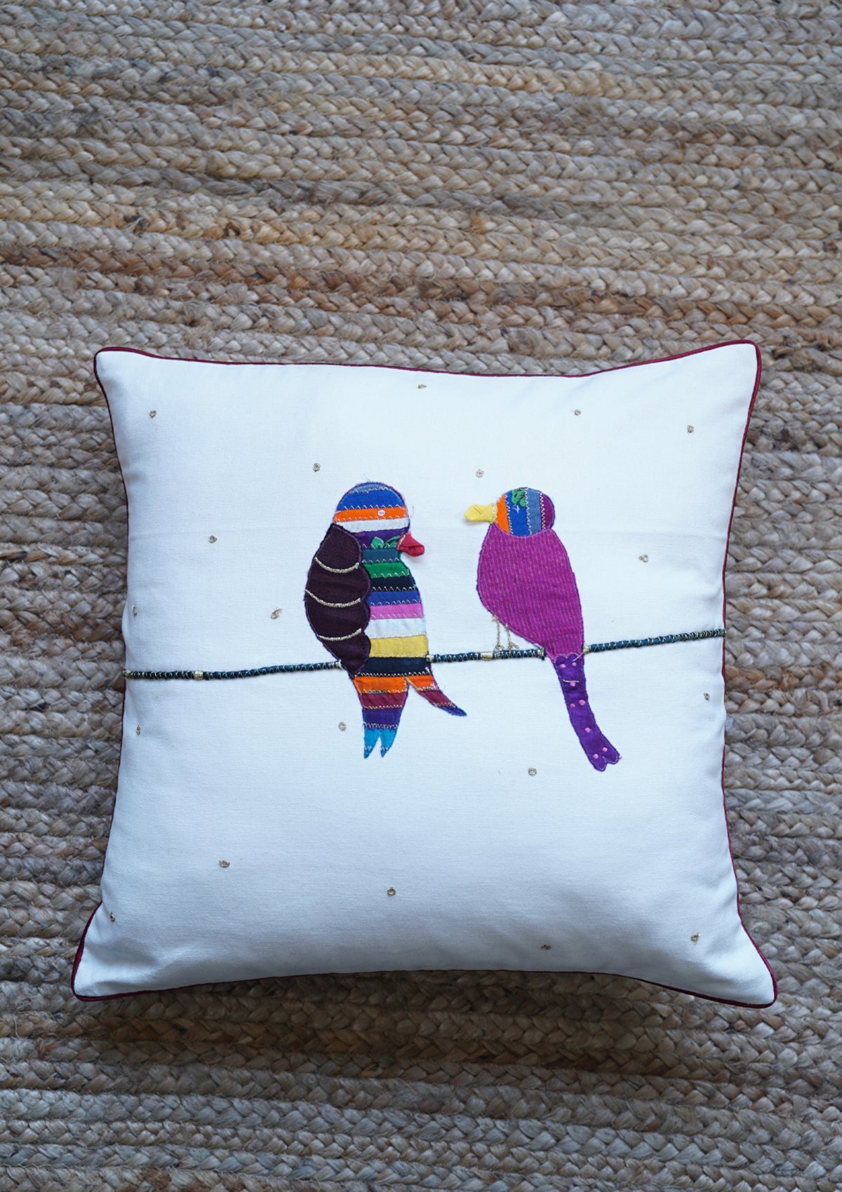 Lovebirds White Canvas Cushion Cover