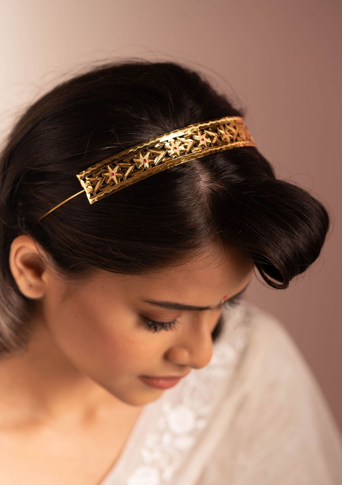 Madhubala Gold Tone Silver Hair Band