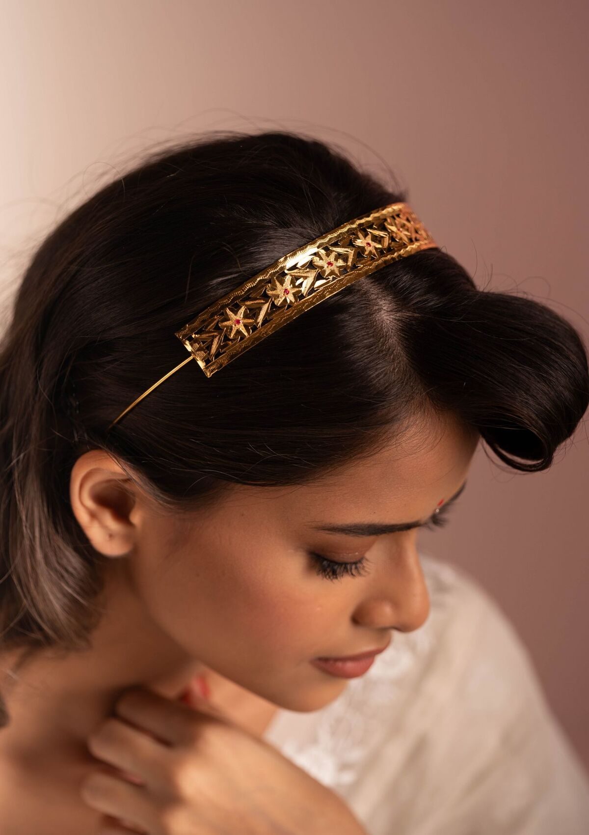Madhubala Gold Tone Silver Hair Band
