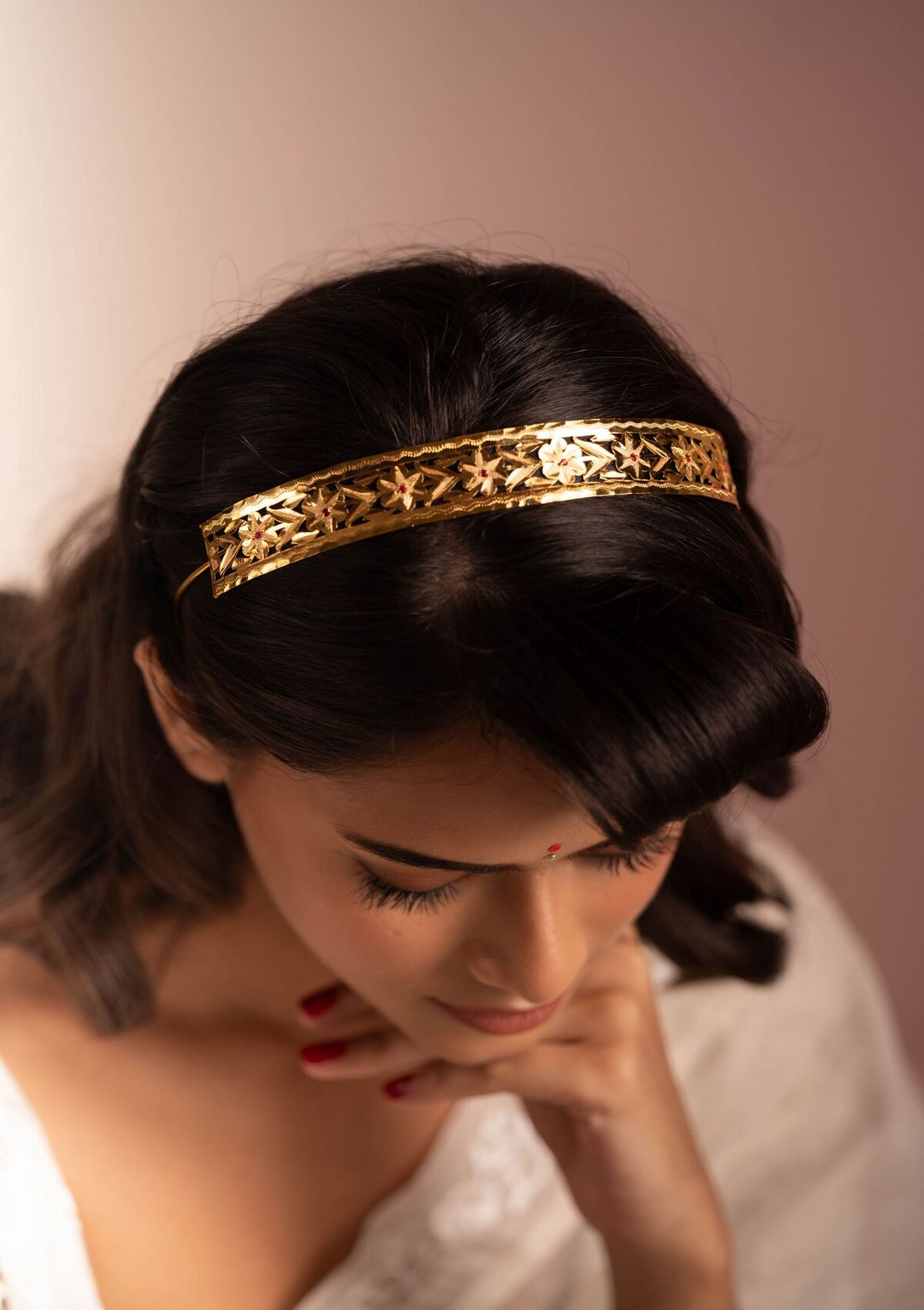 Madhubala Gold Tone Silver Hair Band
