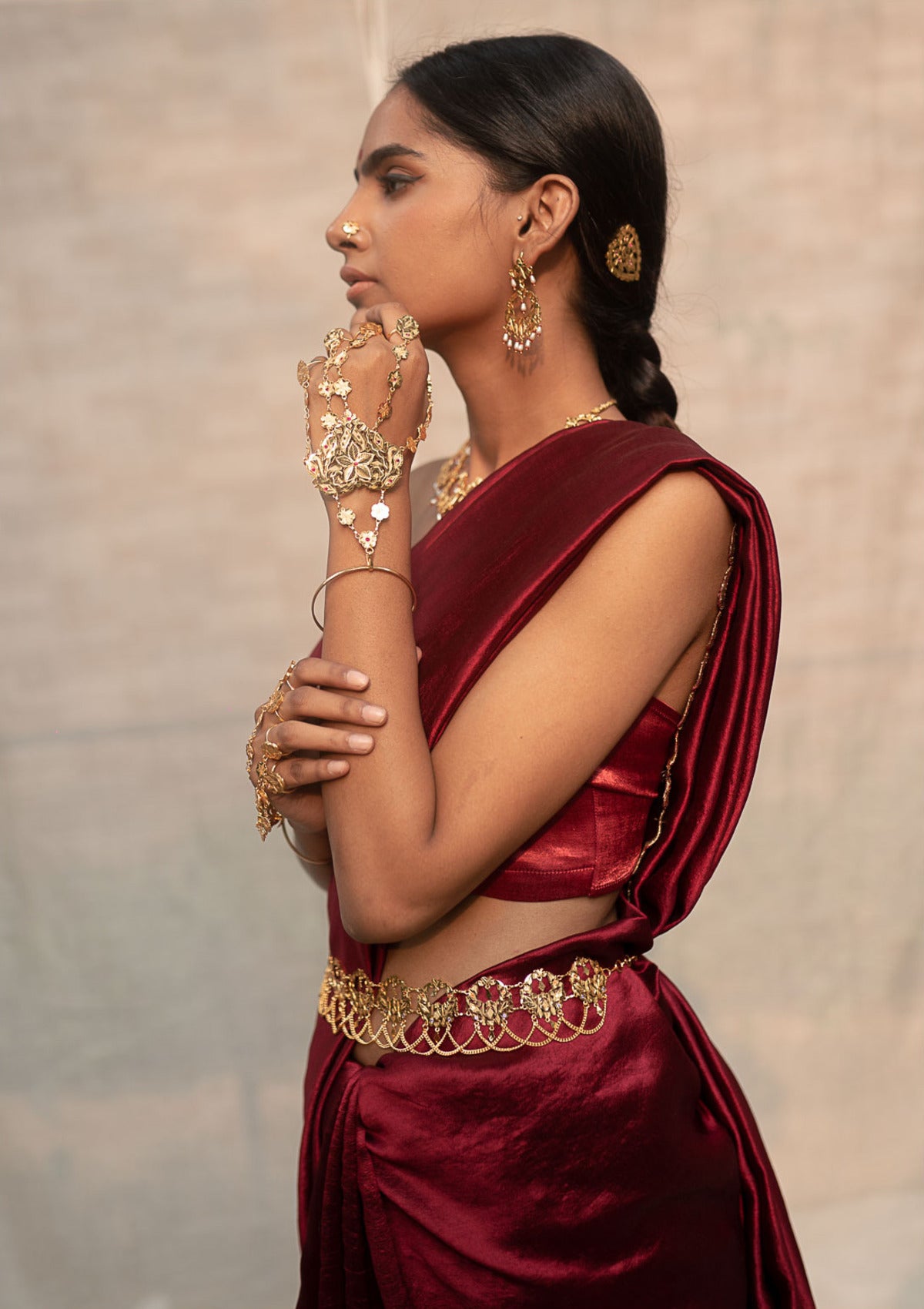 Malmal Gold Tone Silver Kamarband - Main Image