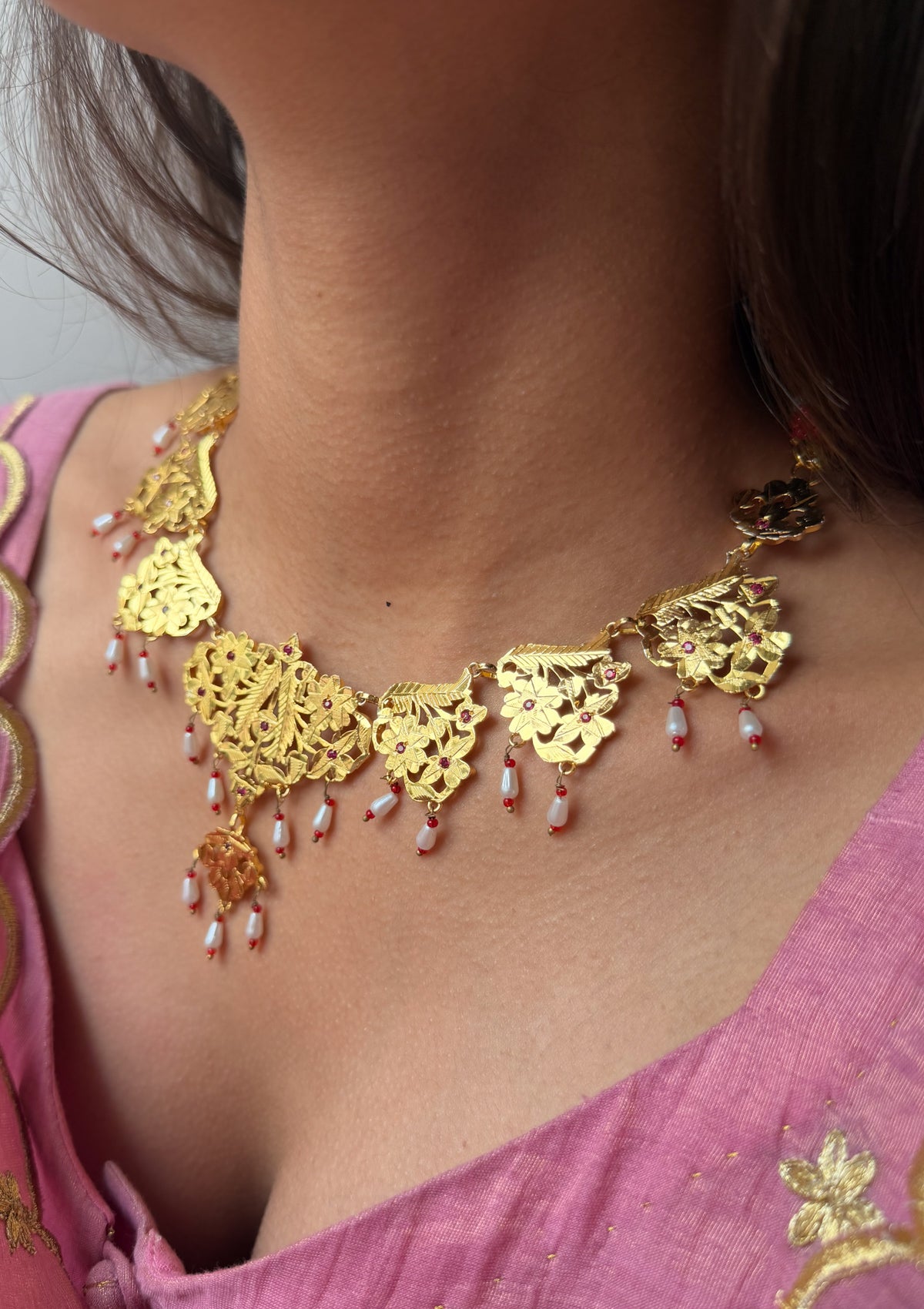 Hemavati Gold Tone Silver Necklace