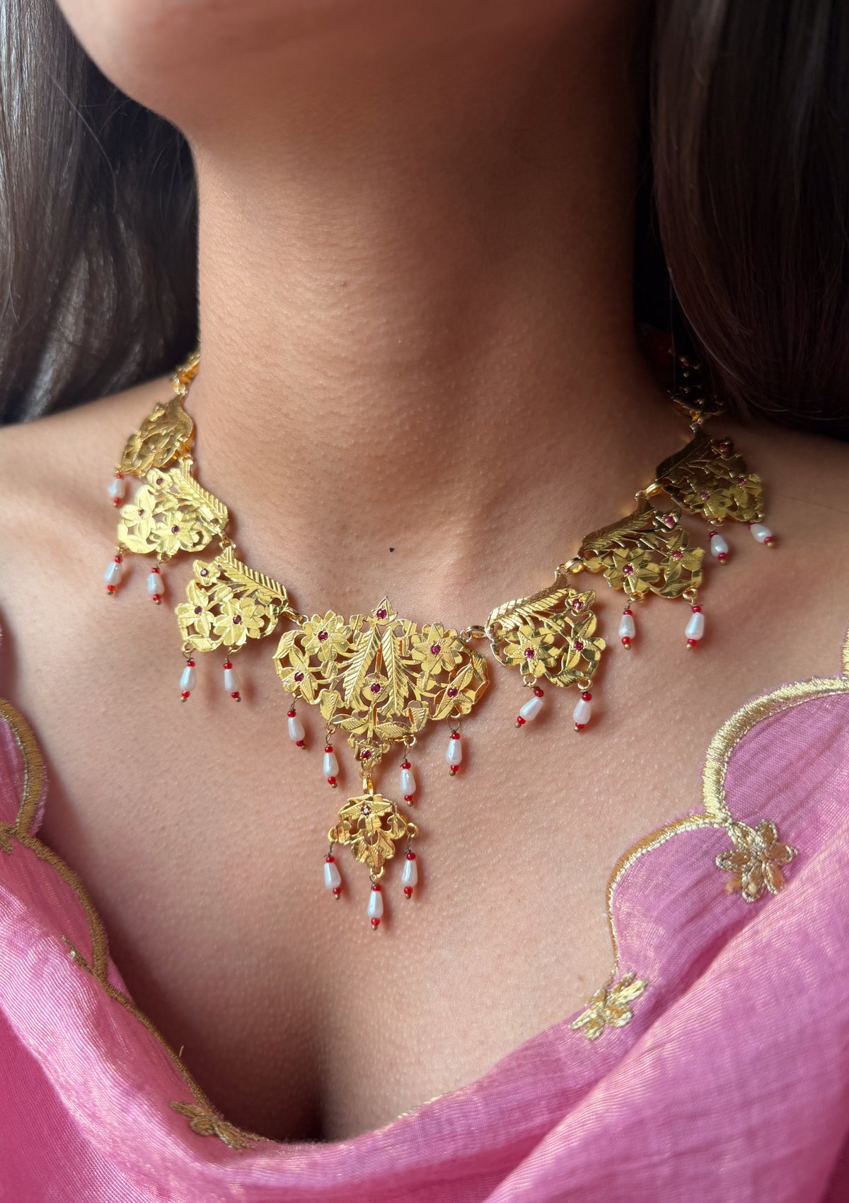 Hemavati Gold Tone Silver Necklace