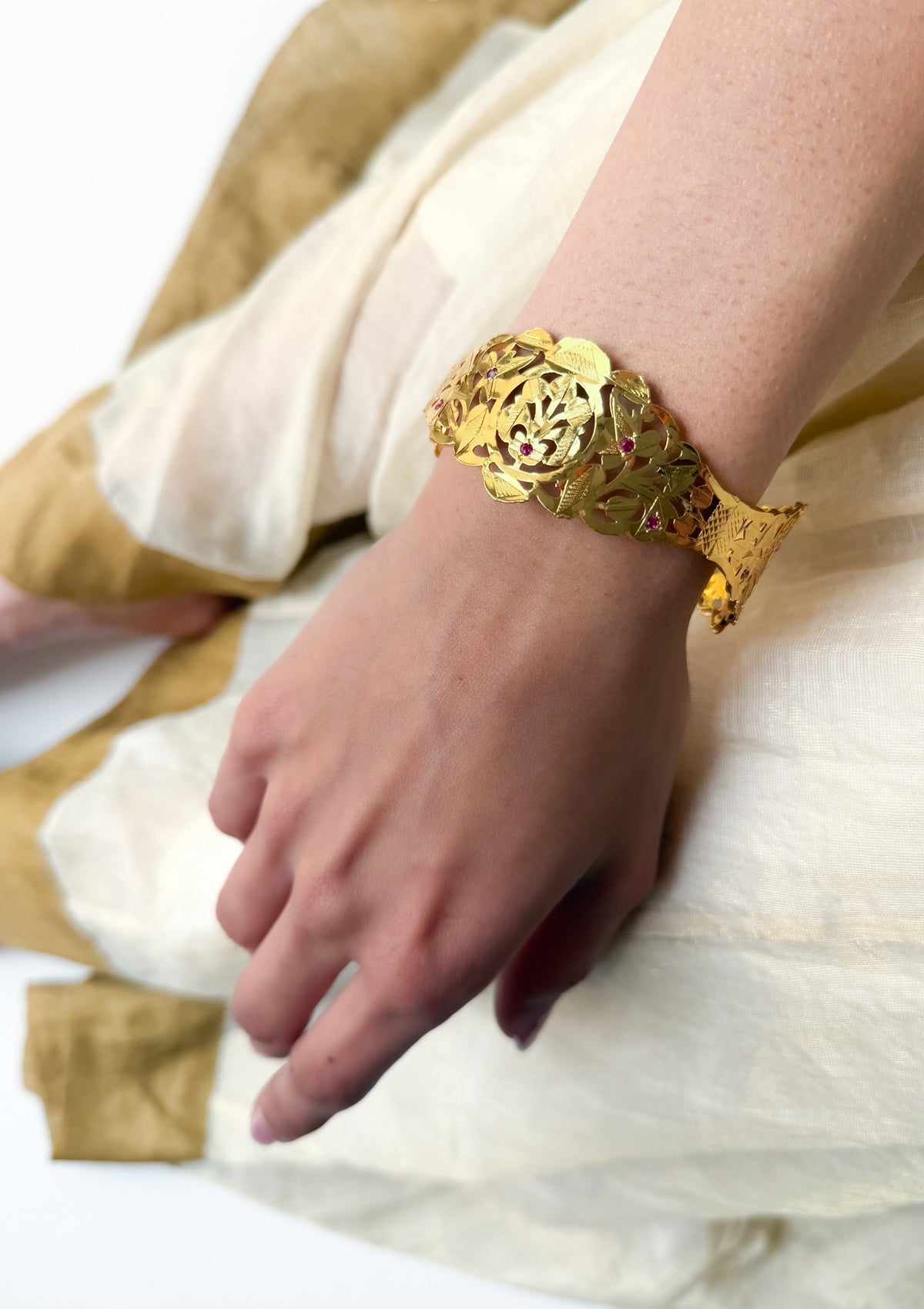 Prisha Gold Tone Silver Bangle- Size 2.5 Inches