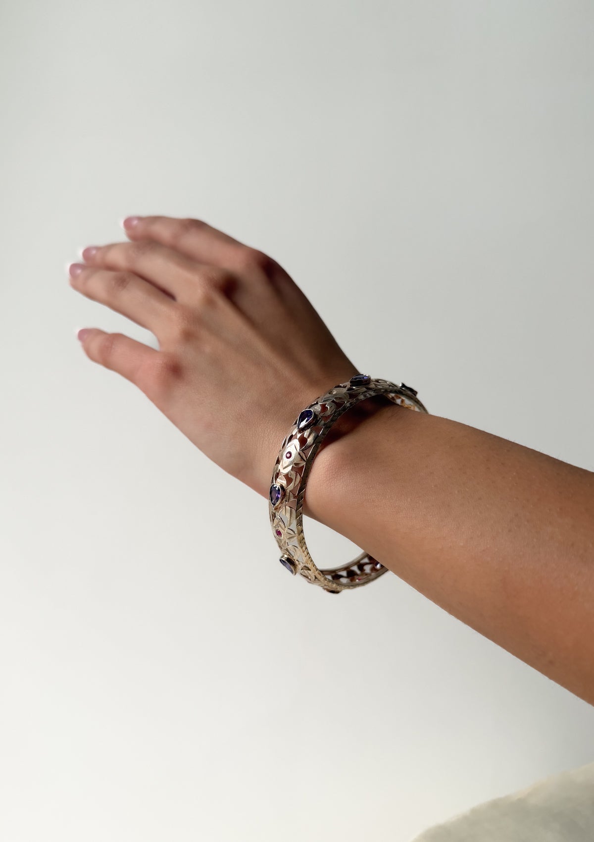 Oviya Gold Tone Silver Bangle- Size 2.5 Inches