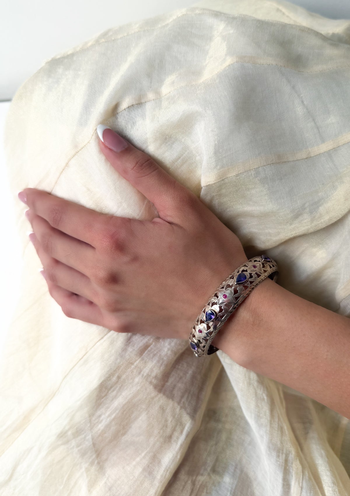 Oviya Gold Tone Silver Bangle- Size 2.5 Inches