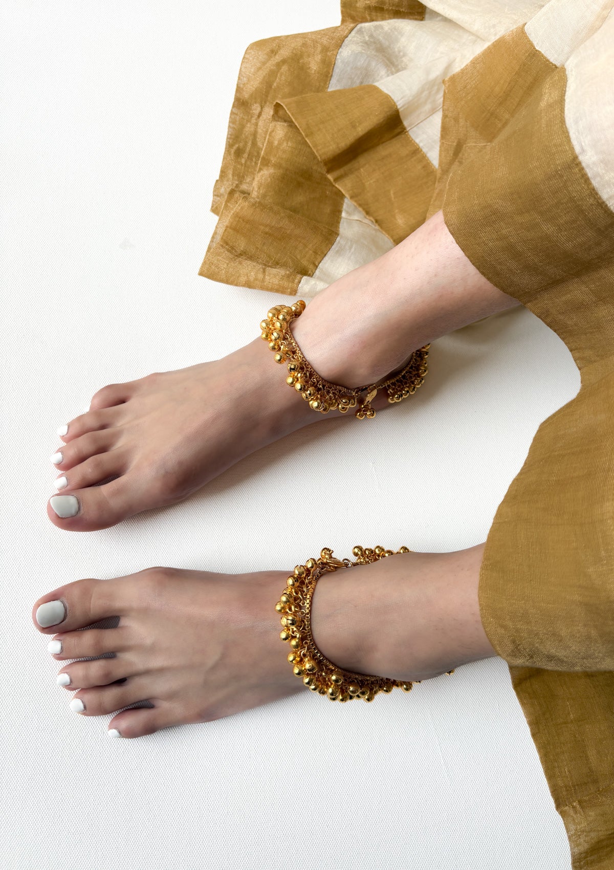 Ghungroo Gold Tone Silver Anklets