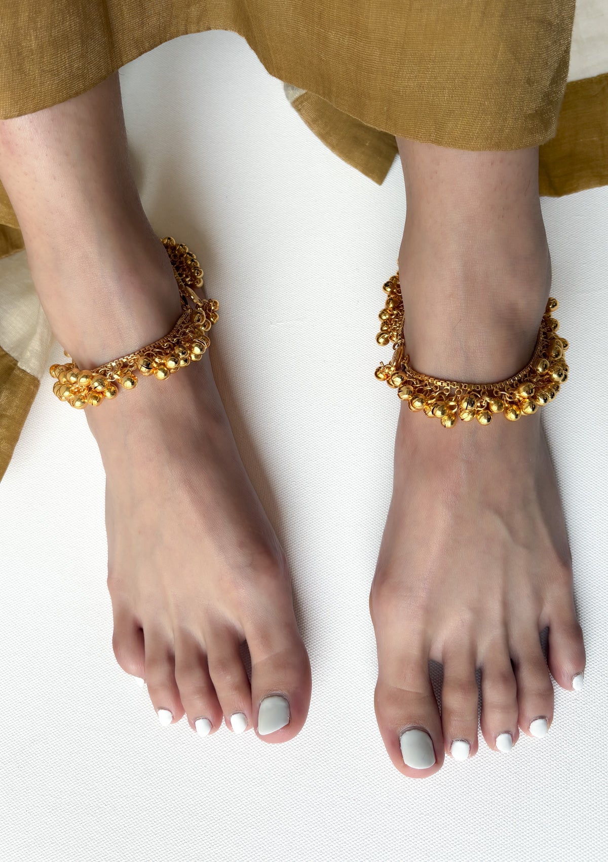 Ghungroo Gold Tone Silver Anklets
