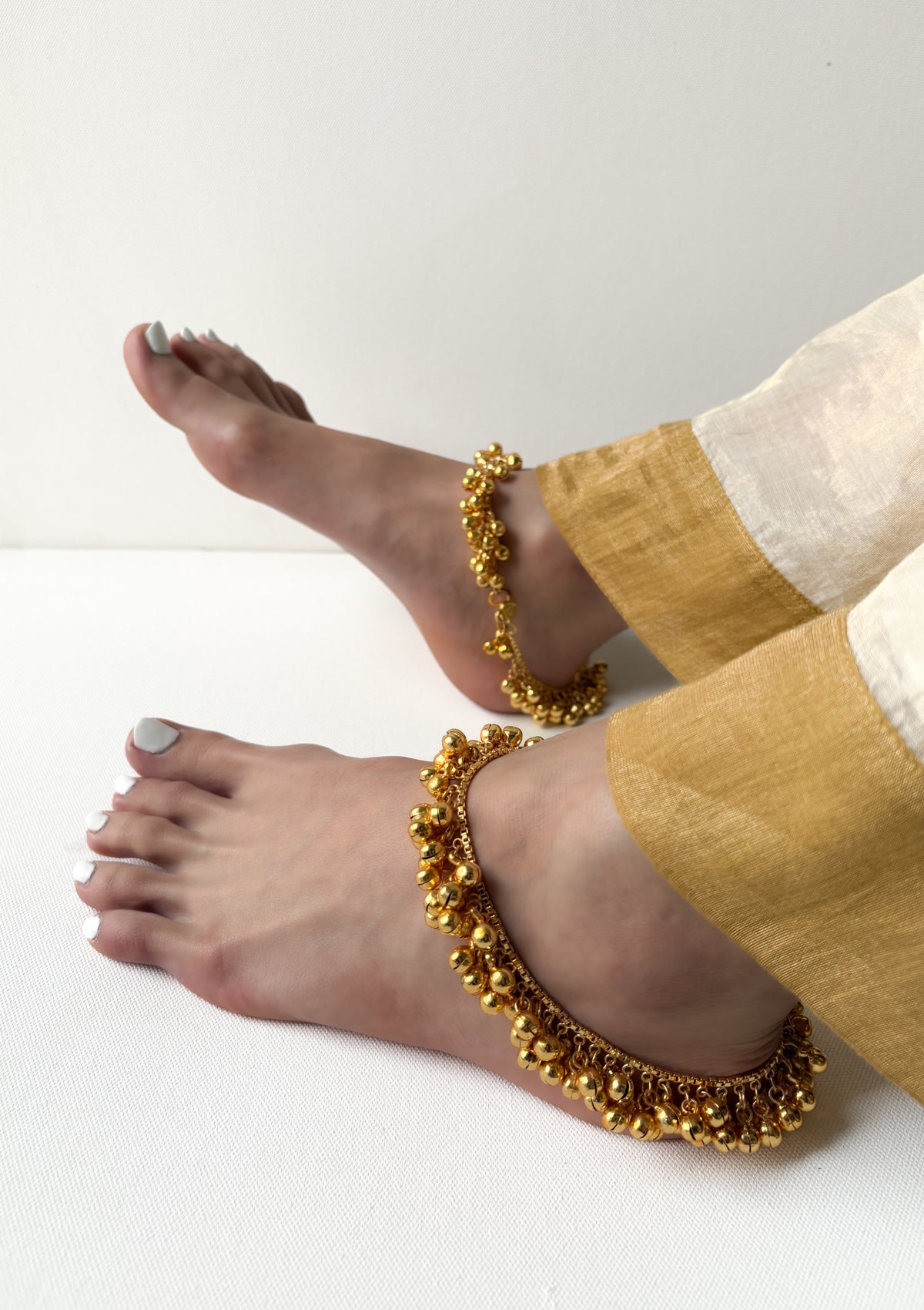 Ghungroo Gold Tone Silver Anklets