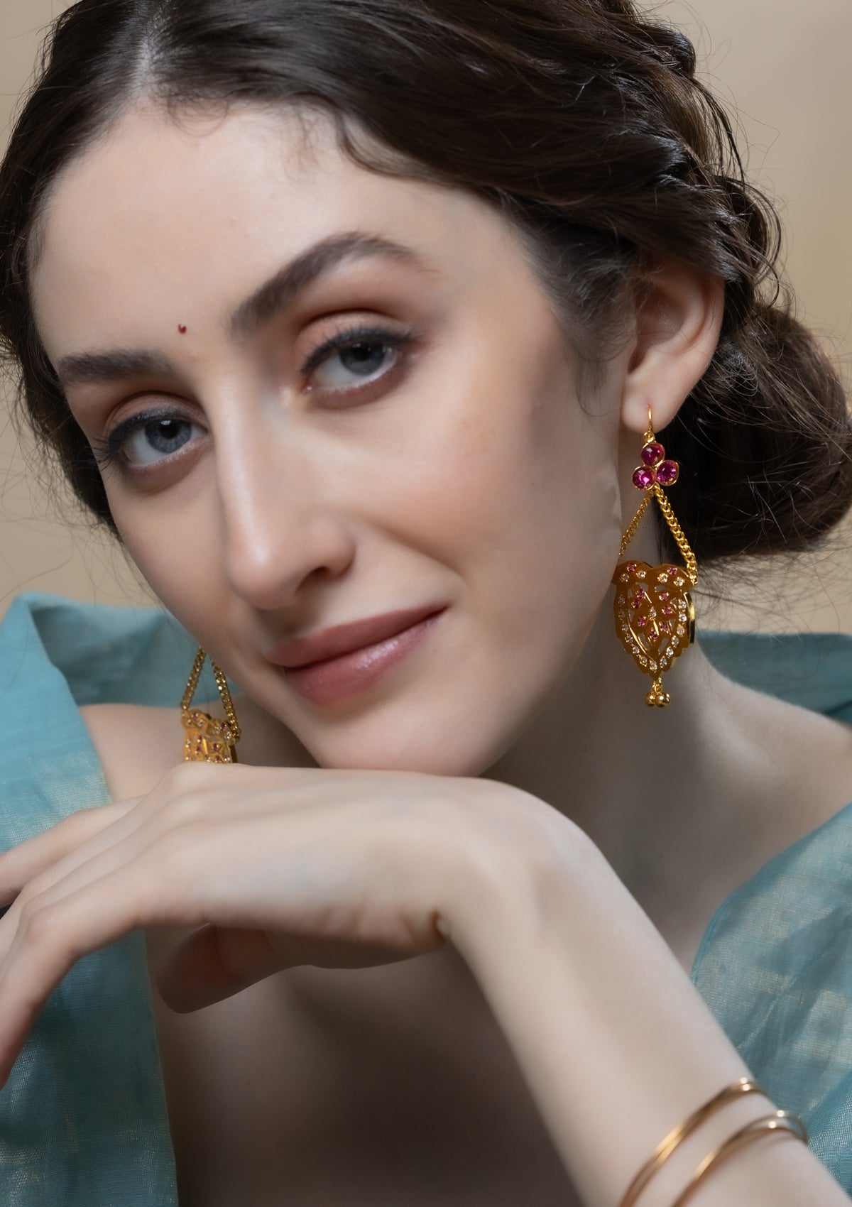 Nabila Gold Tone Silver Earrings