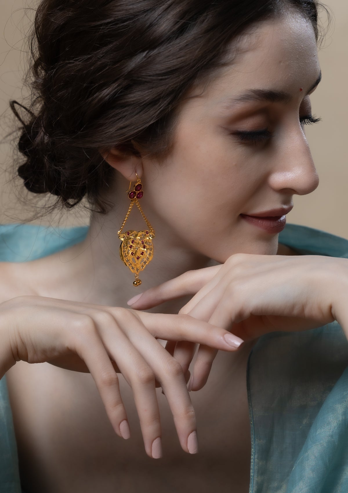 Nabila Gold Tone Silver Earrings