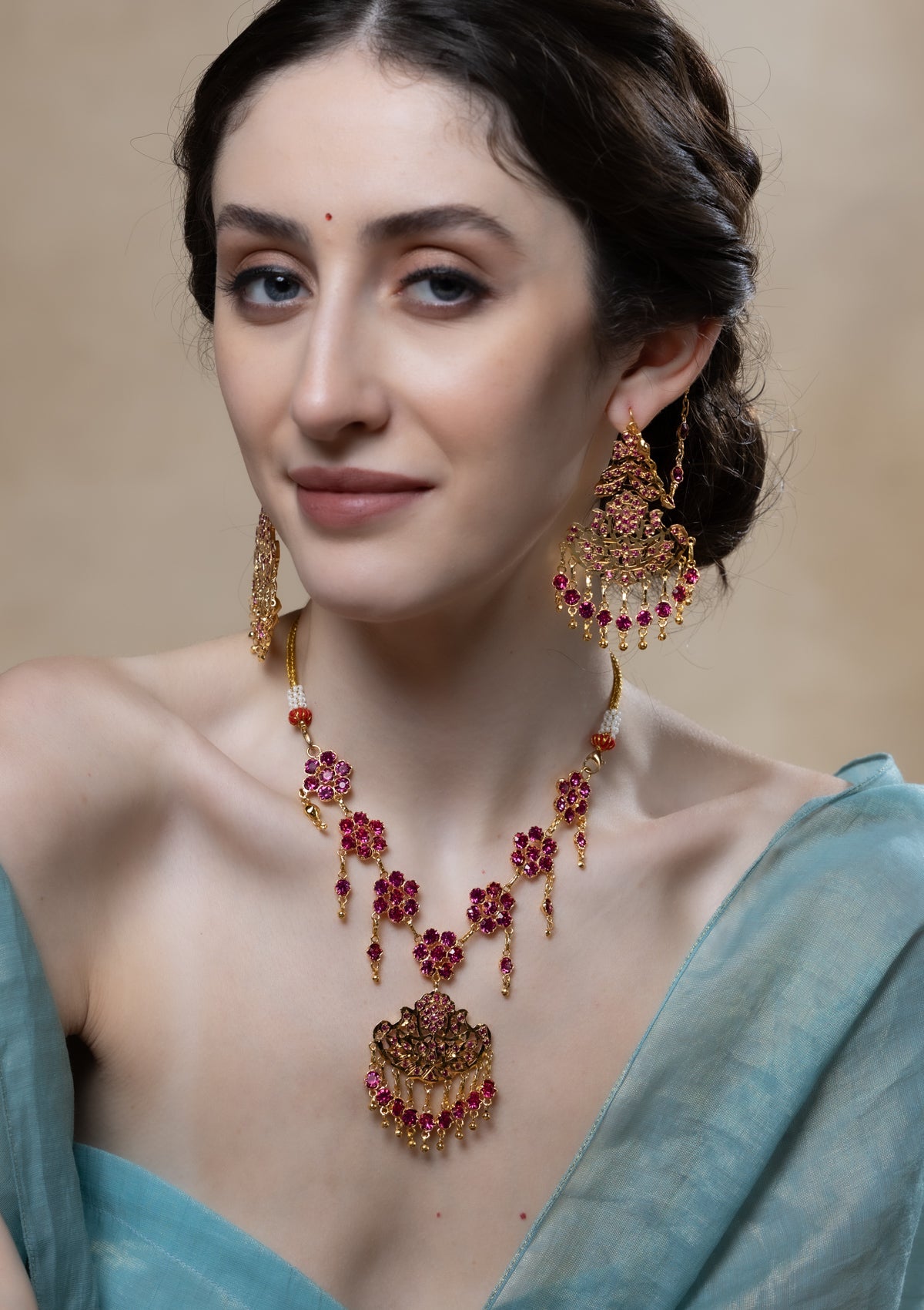 Mitra Gold Tone Necklace & Earrings Set