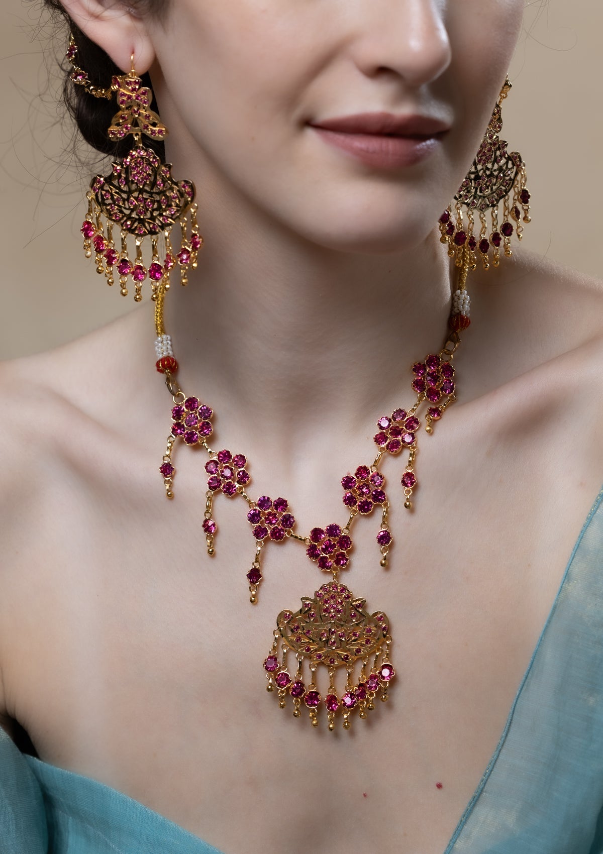 Mitra Gold Tone Necklace & Earrings Set