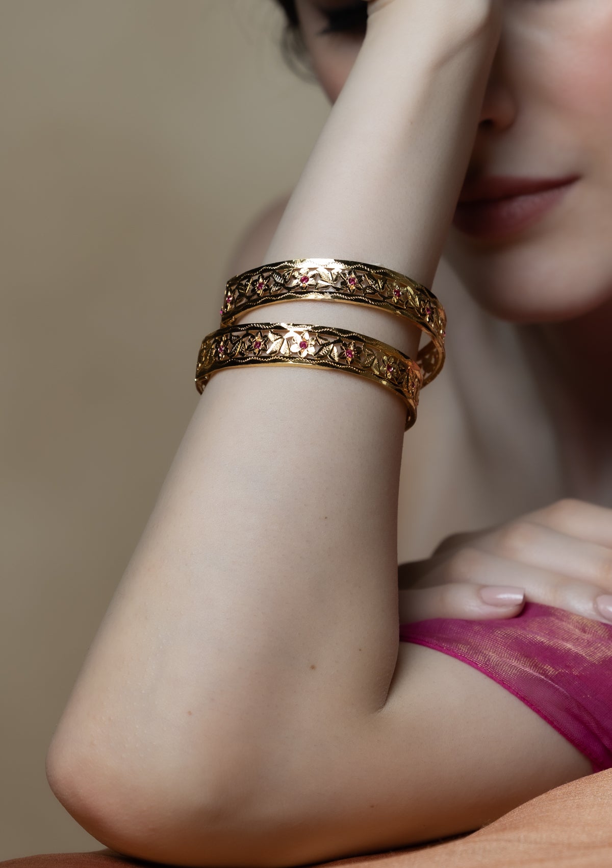 Alka Gold Tone Silver Bangle