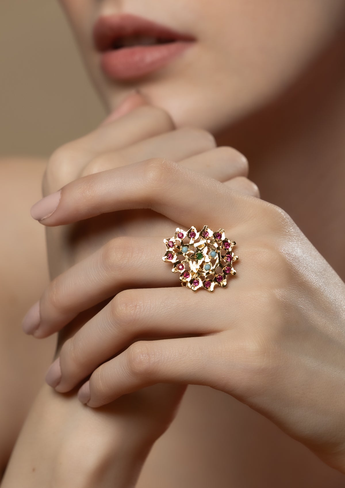 Kavya Gold Tone Silver Ring