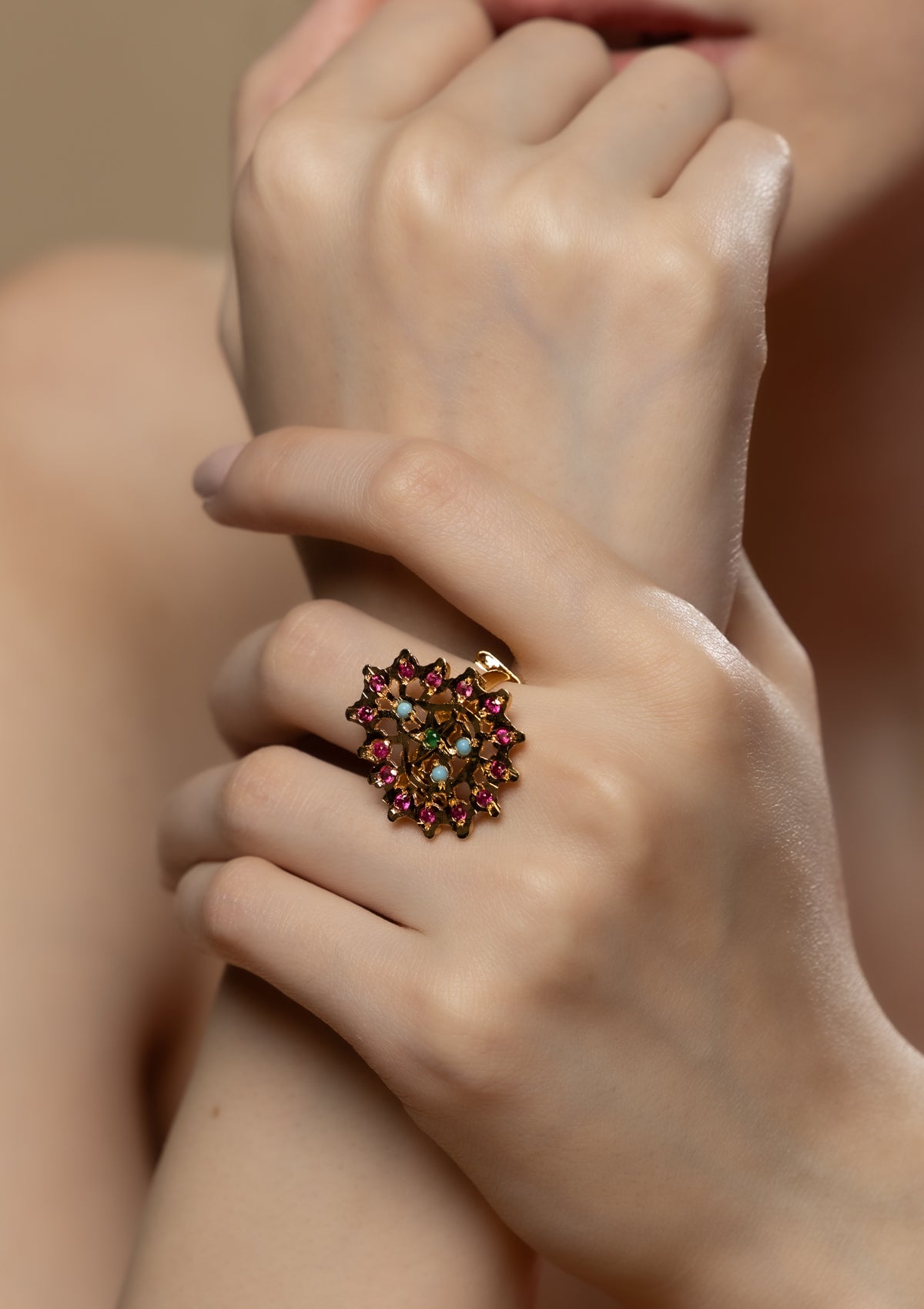 Kavya Gold Tone Silver Ring