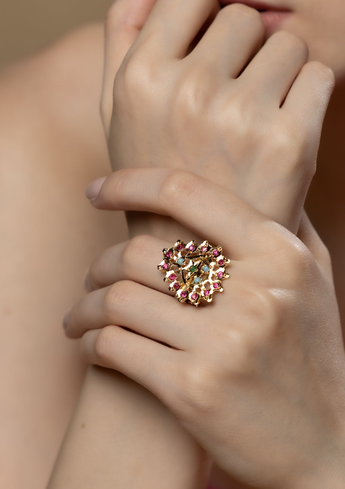 Kavya Gold Tone Silver Ring