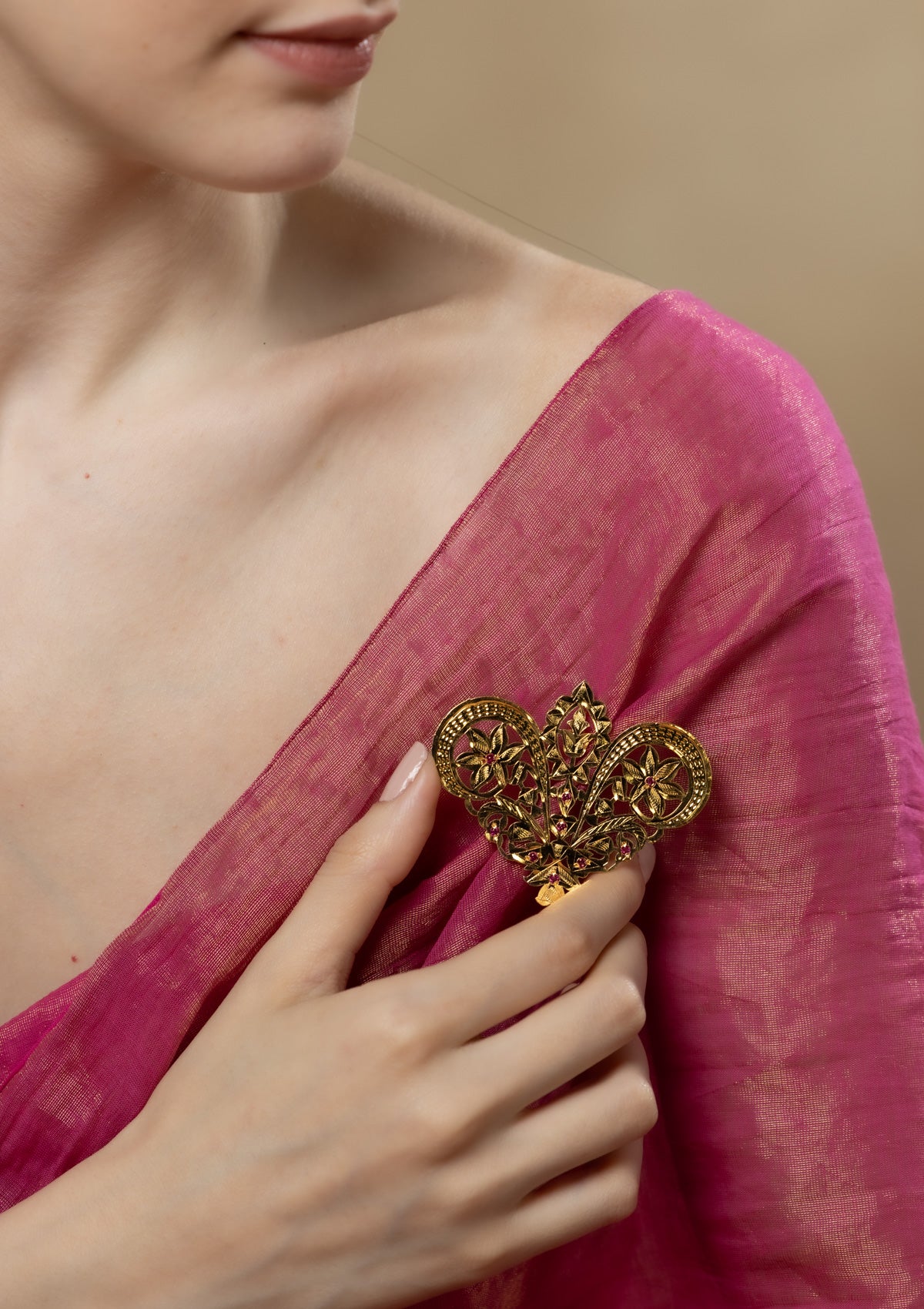 Asma Gold Tone Silver Brooch