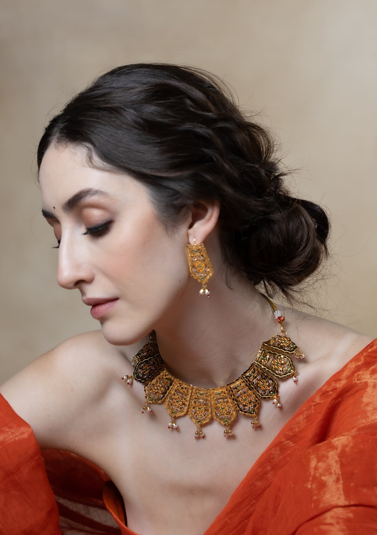 Mayuri Gold Tone Silver Necklace & Earrings